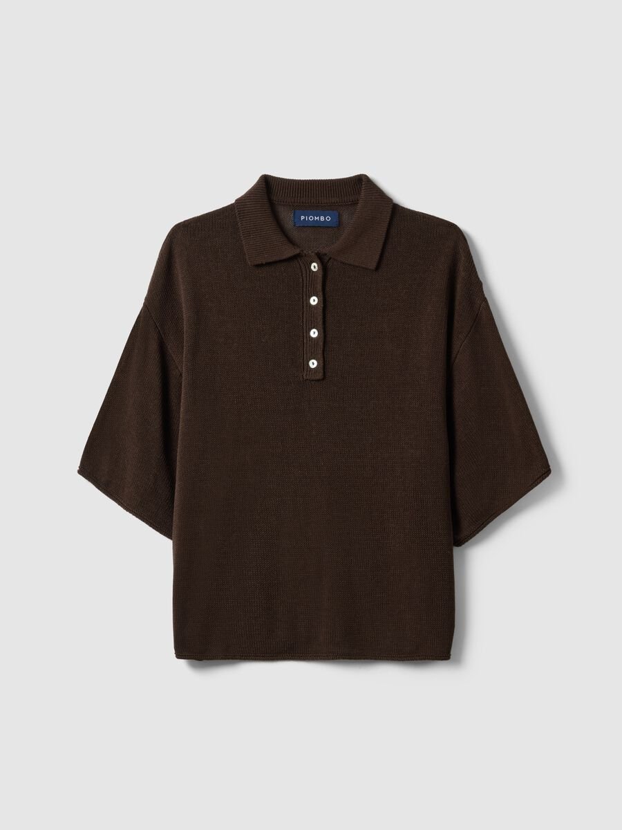 Polo marrone regular fit con maniche al gomito_4