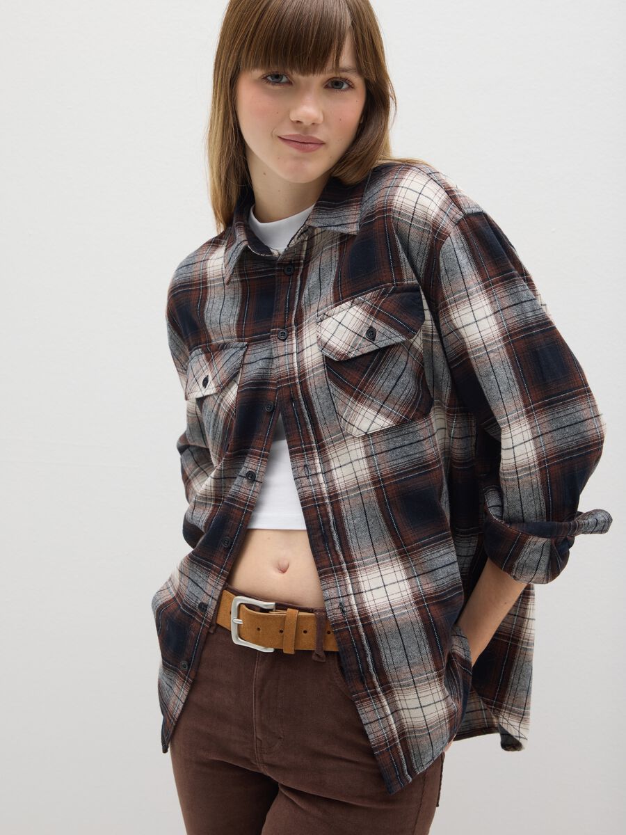 Multicoloured check shirt in pure cotton and flannel regular fit_0