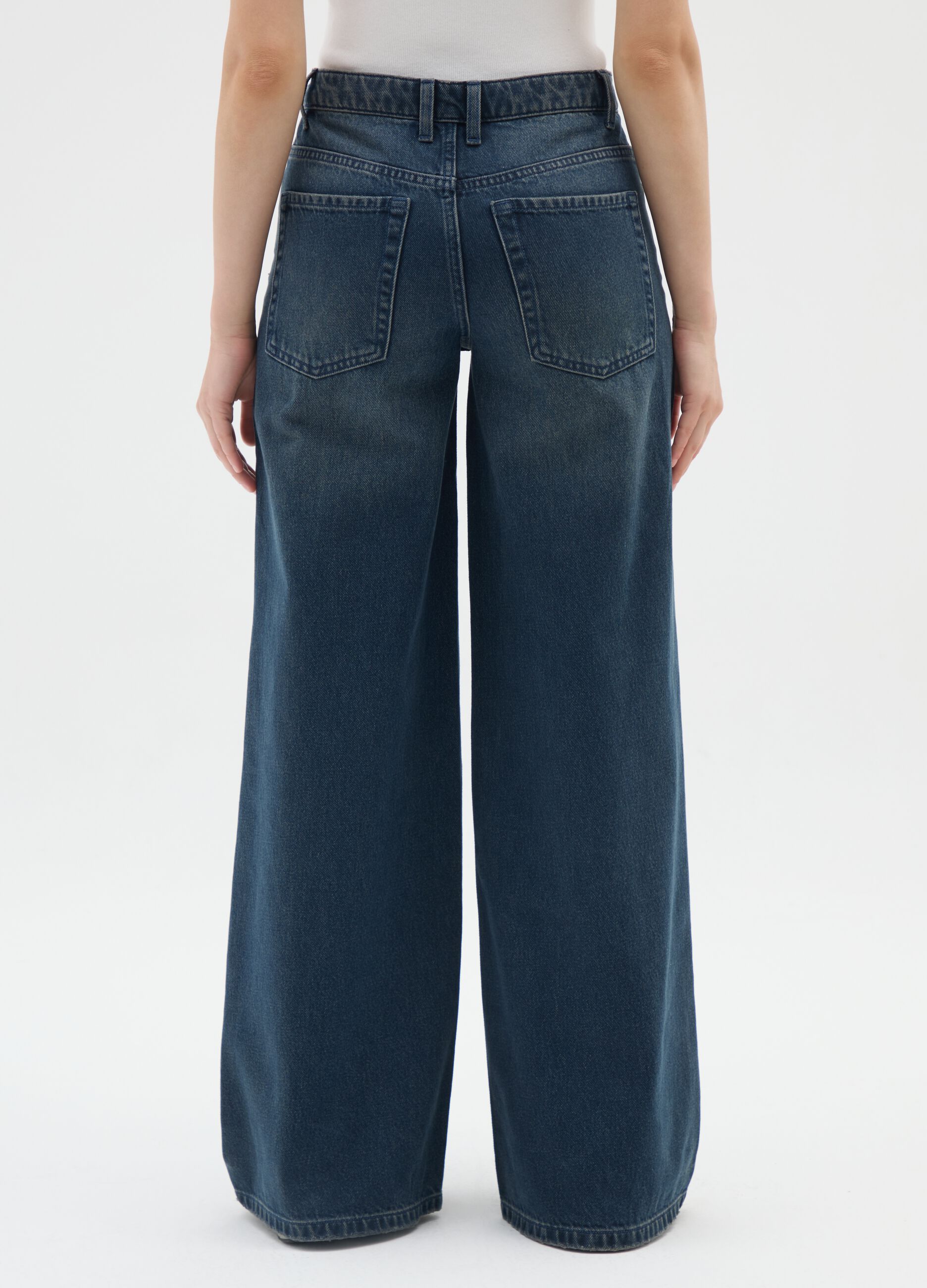 Blue wide-leg cotton jeans