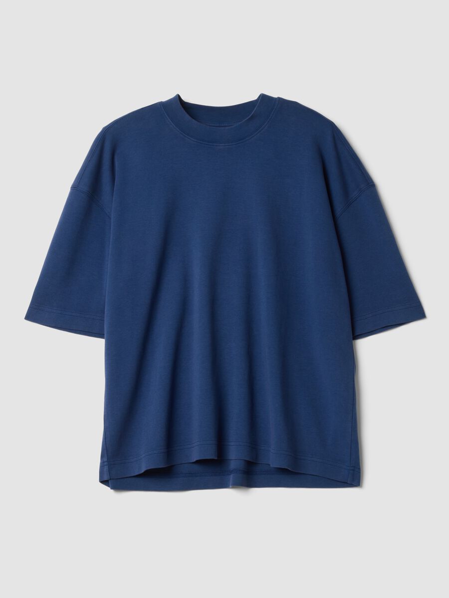 T-shirt blu girocollo in puro cotone boxy fit_0