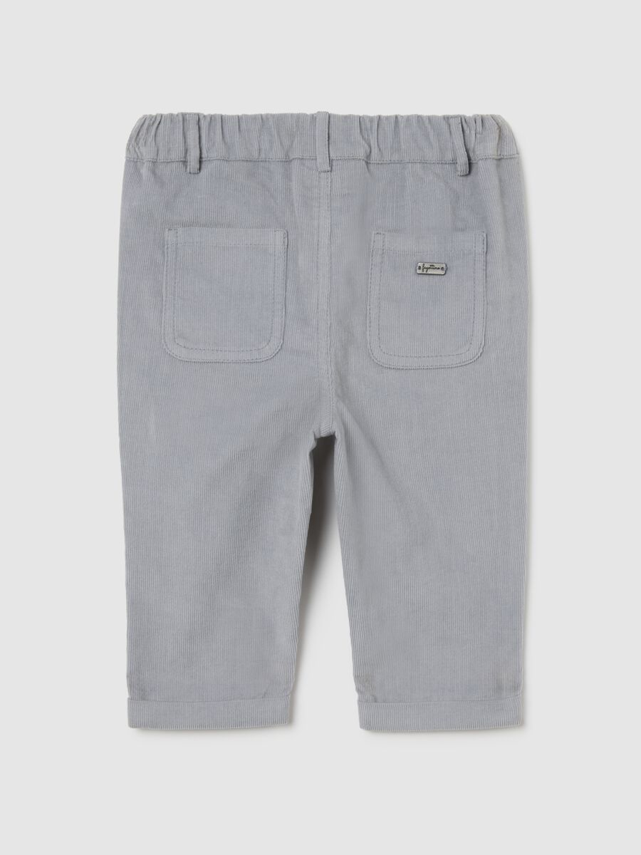Pantaloni grigi da neonato in puro cotone a coste regular fit_1