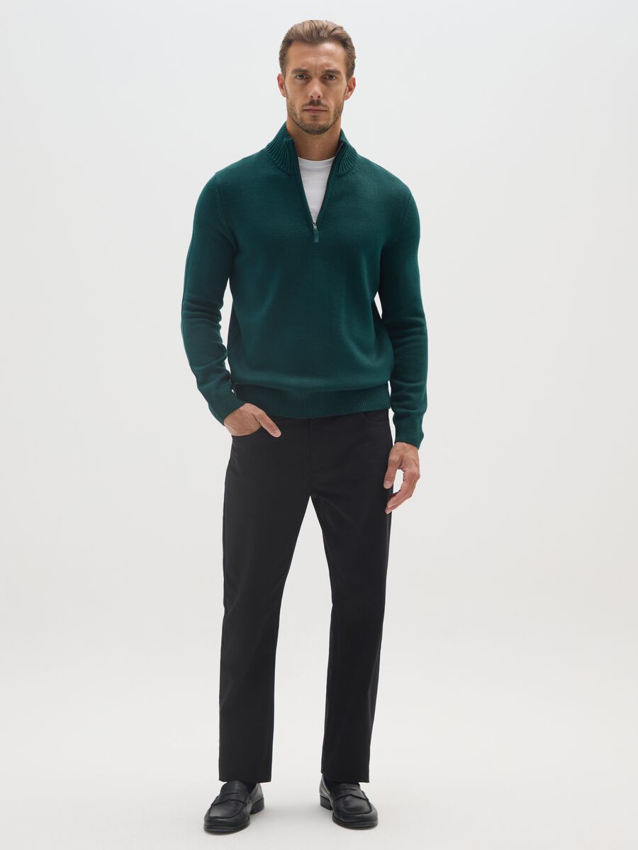 Green Regular Fit High-Neck Sweater with Short Zip_1