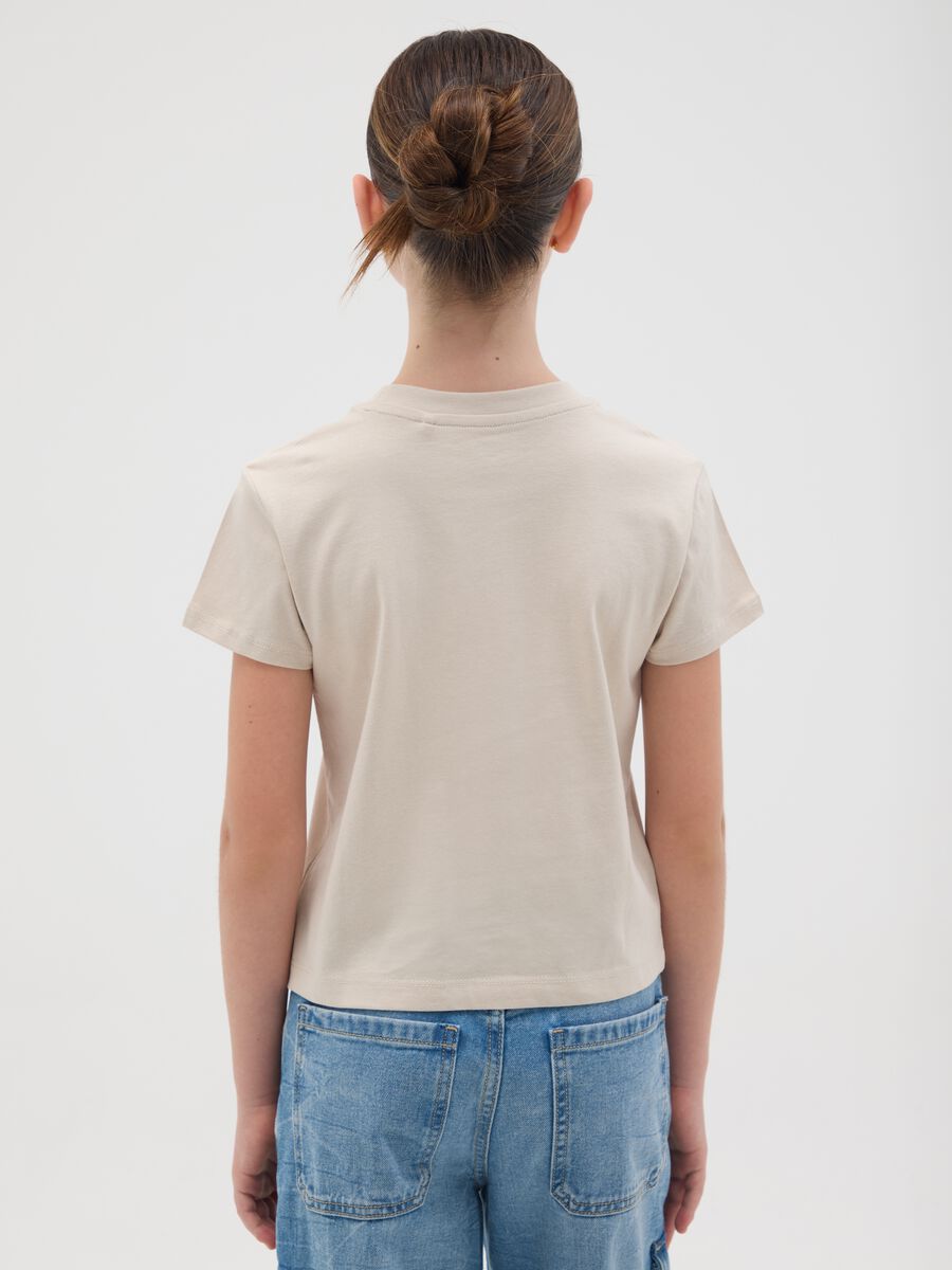 T-shirt da ragazza in puro cotone beige regular fit con stampa_1