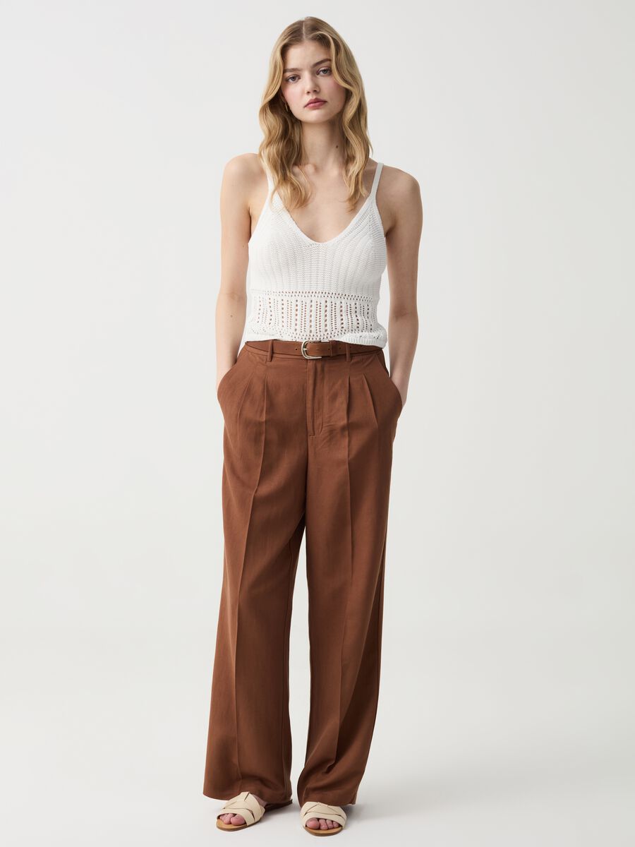 Pantalone wide leg con pinces_0