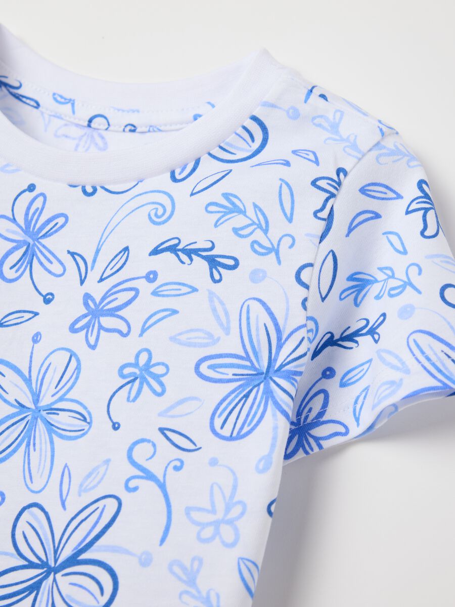 White organic cotton T-shirt with flowers print_2