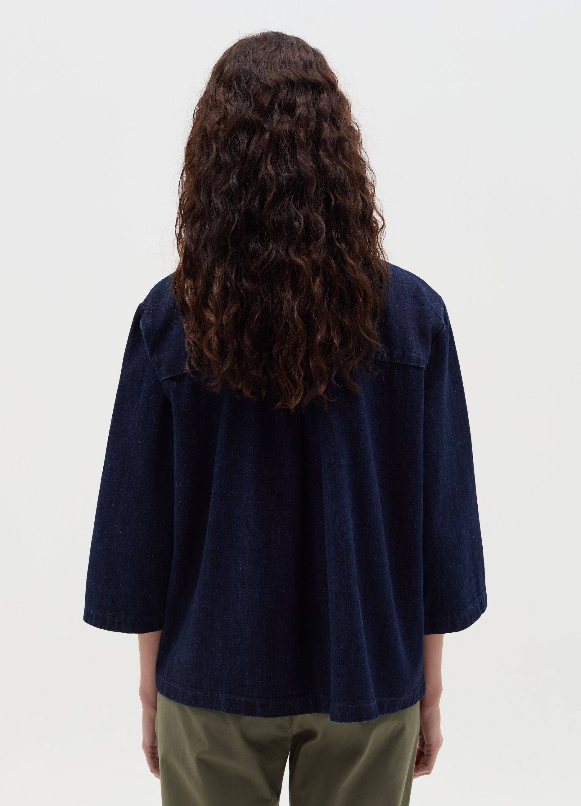 Short denim jacket with three-quarter sleeves