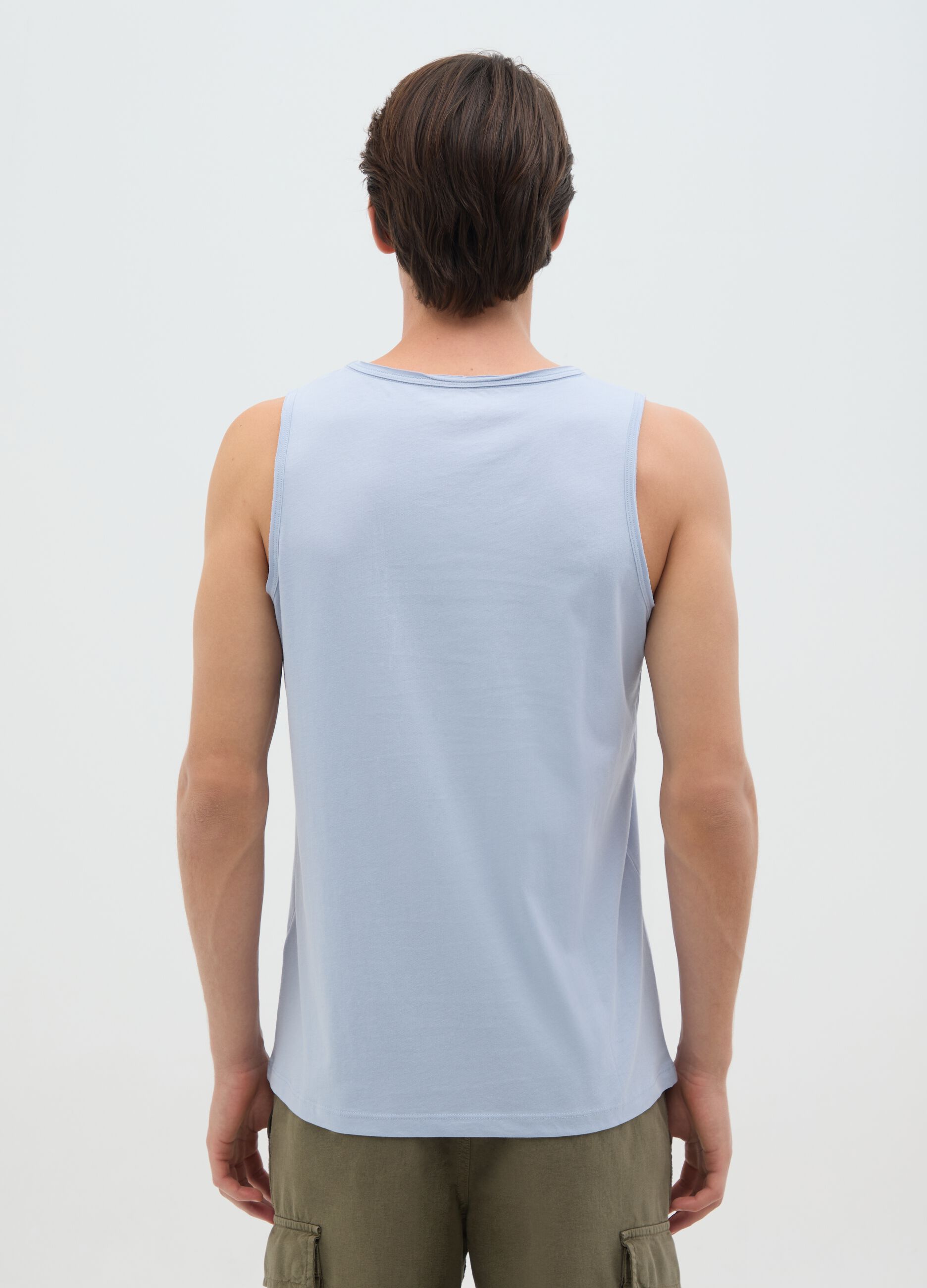 Canotta da uomo in puro cotone azzurro regular fit