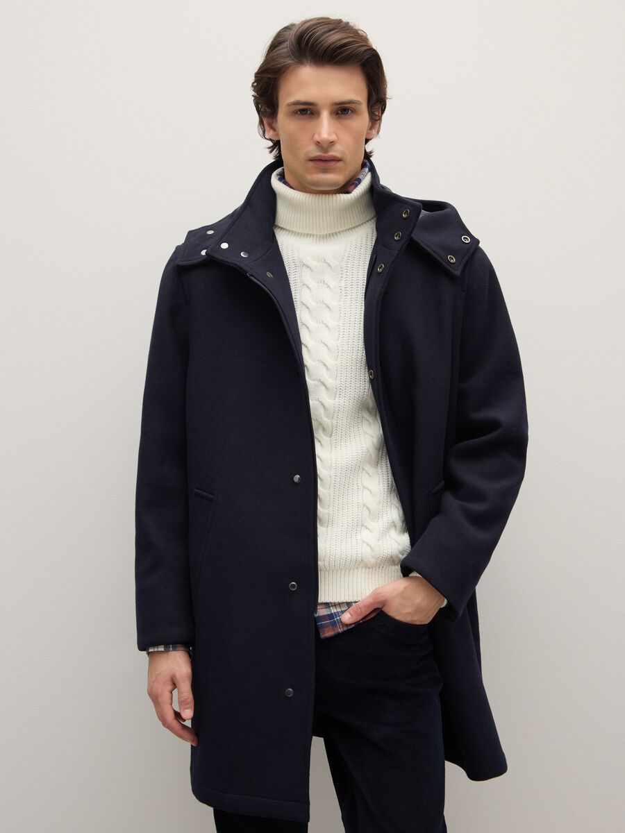 Blue coat with detachable hood regular fit_0