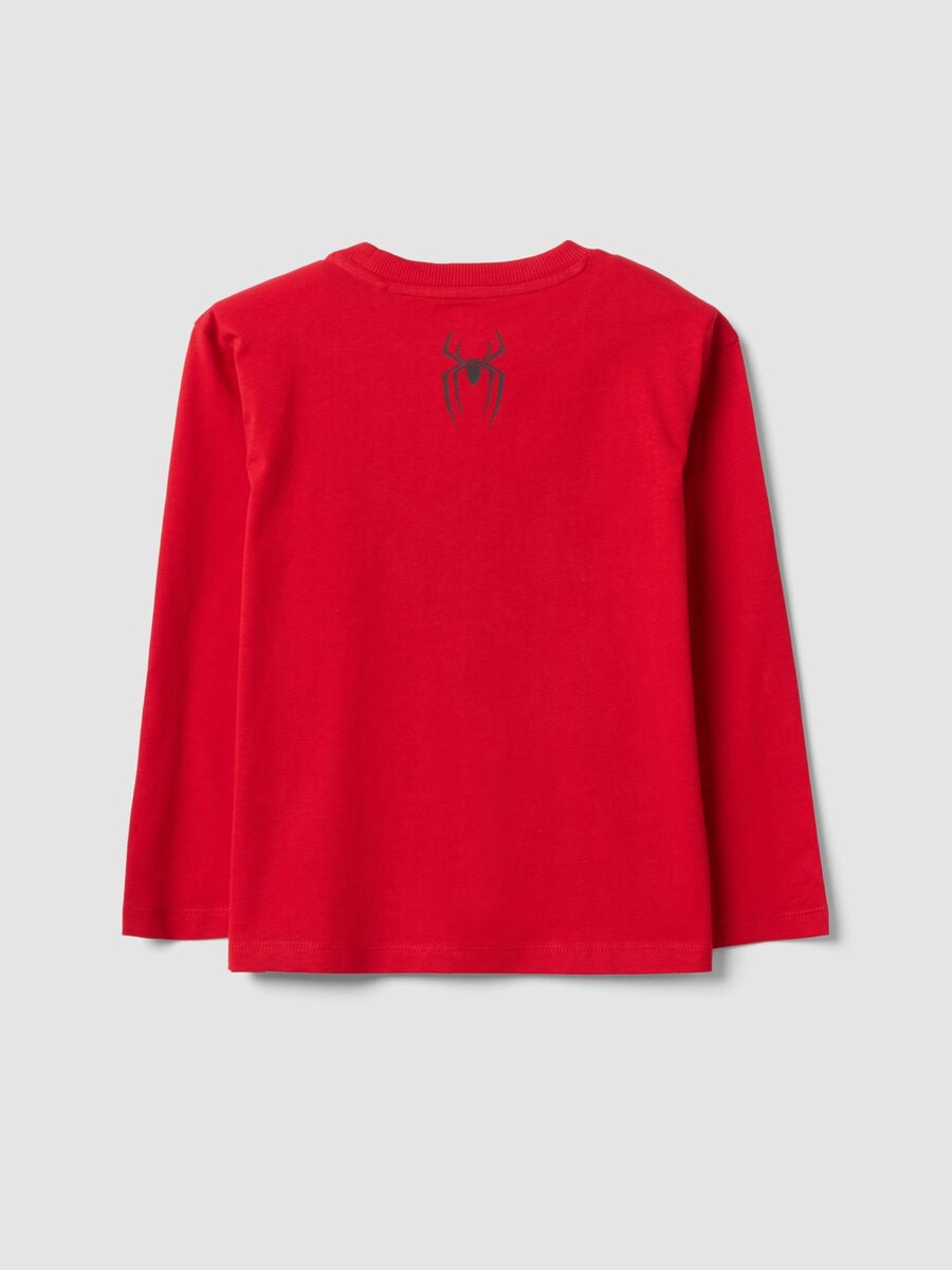 T-shirt rossa a maniche lunghe in puro cotone con stampa Spider-Man per bambino_1