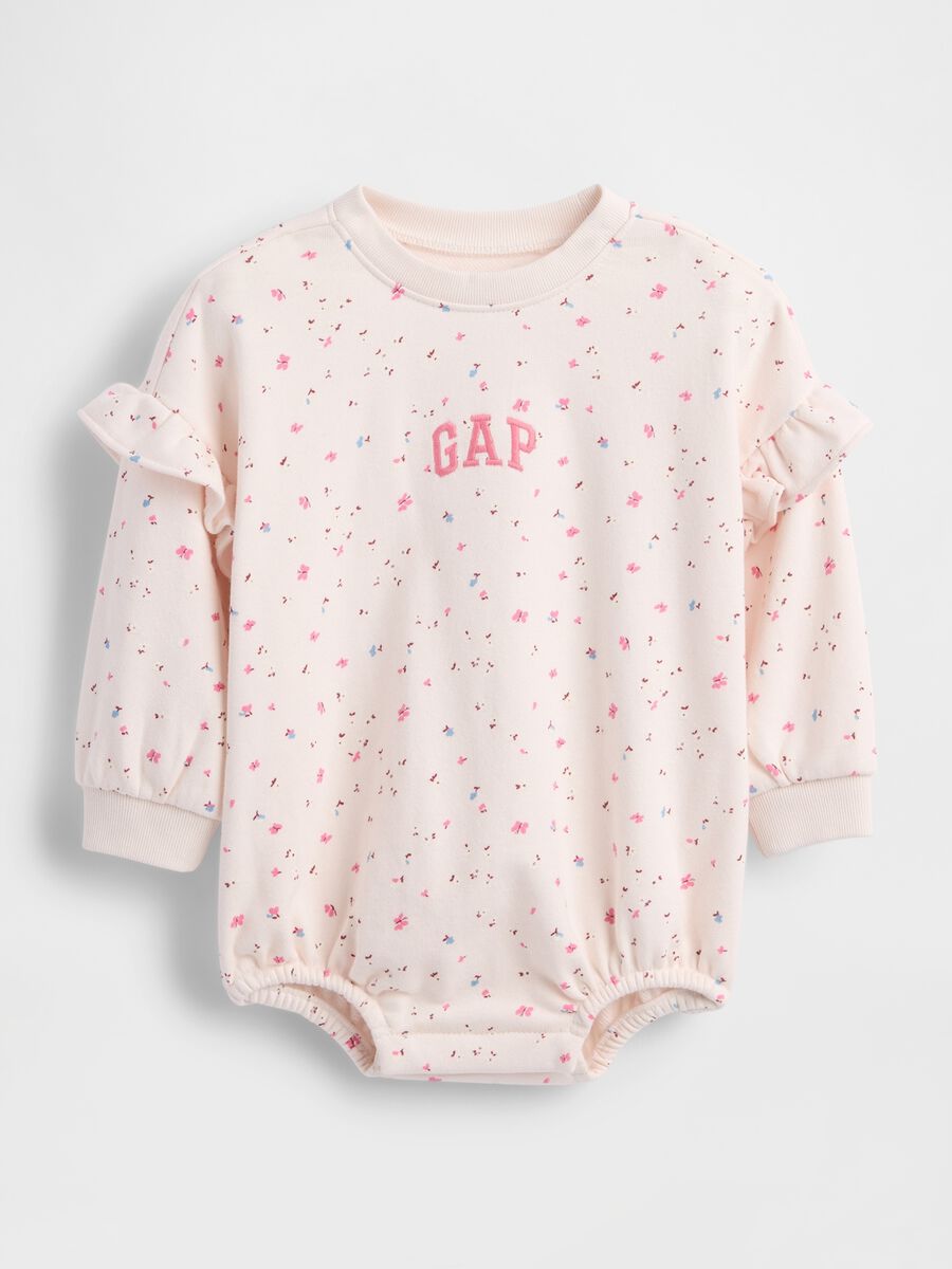 Pink cotton bodysuit with flowers_0