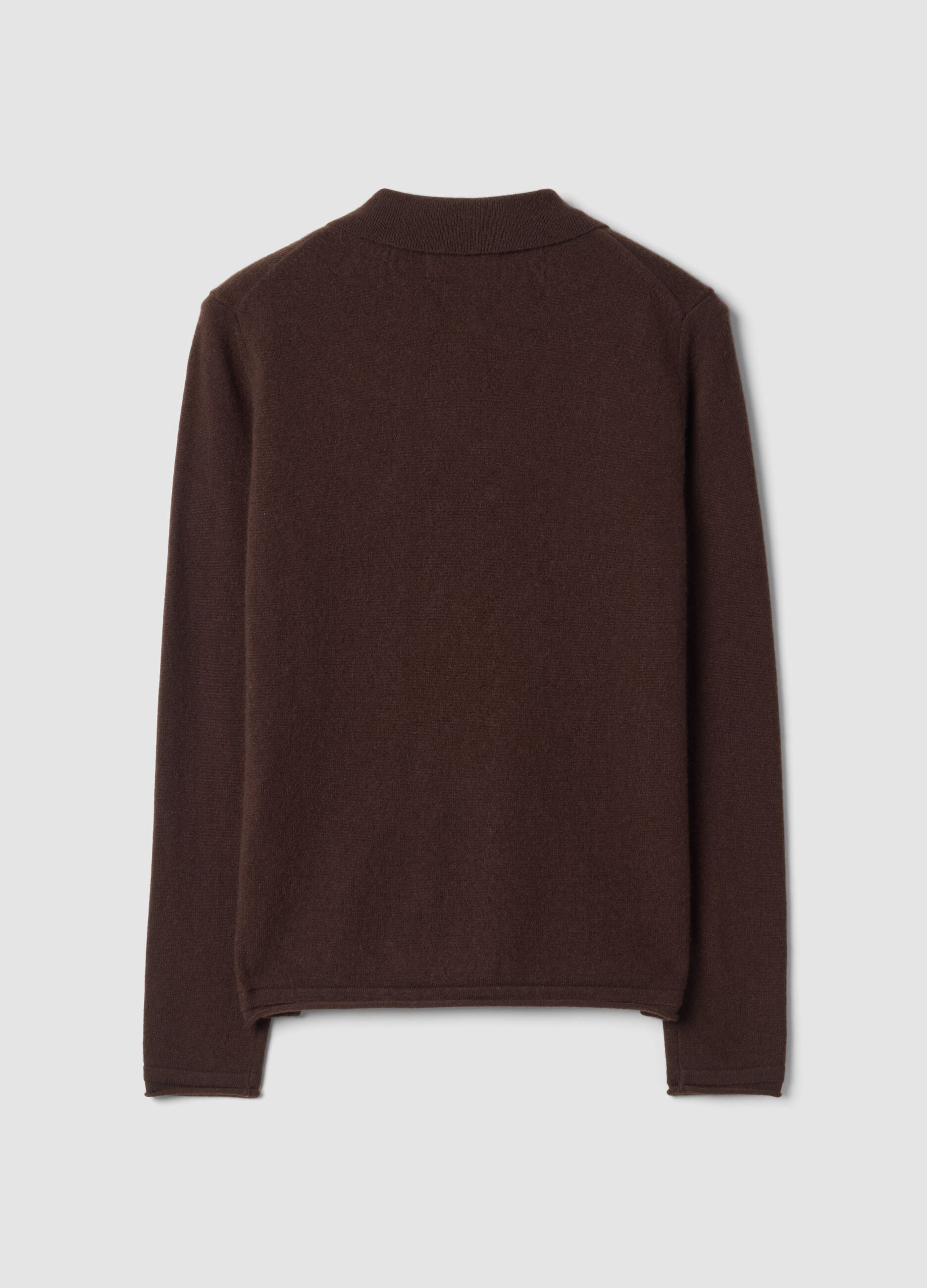 Brown pure cashmere polo-collar jumper, regular fit