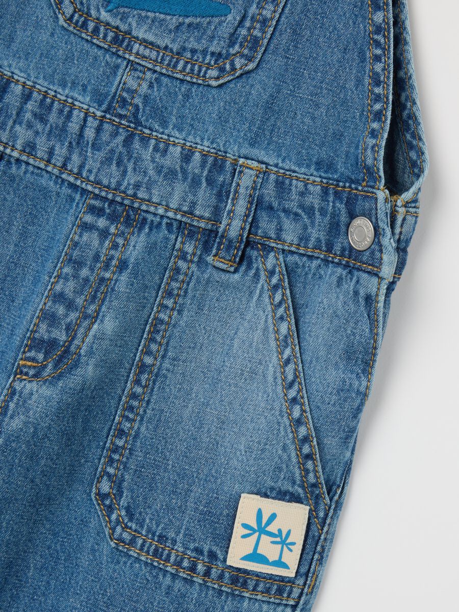 Denim dungarees with pockets and surfer zebra embroidery_2