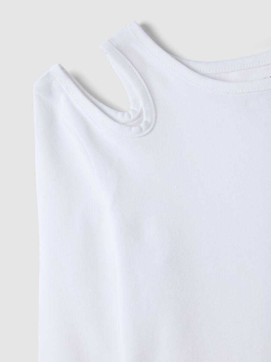 T-shirt bianca in cotone organico elasticizzato con cut-out per ragazza_1