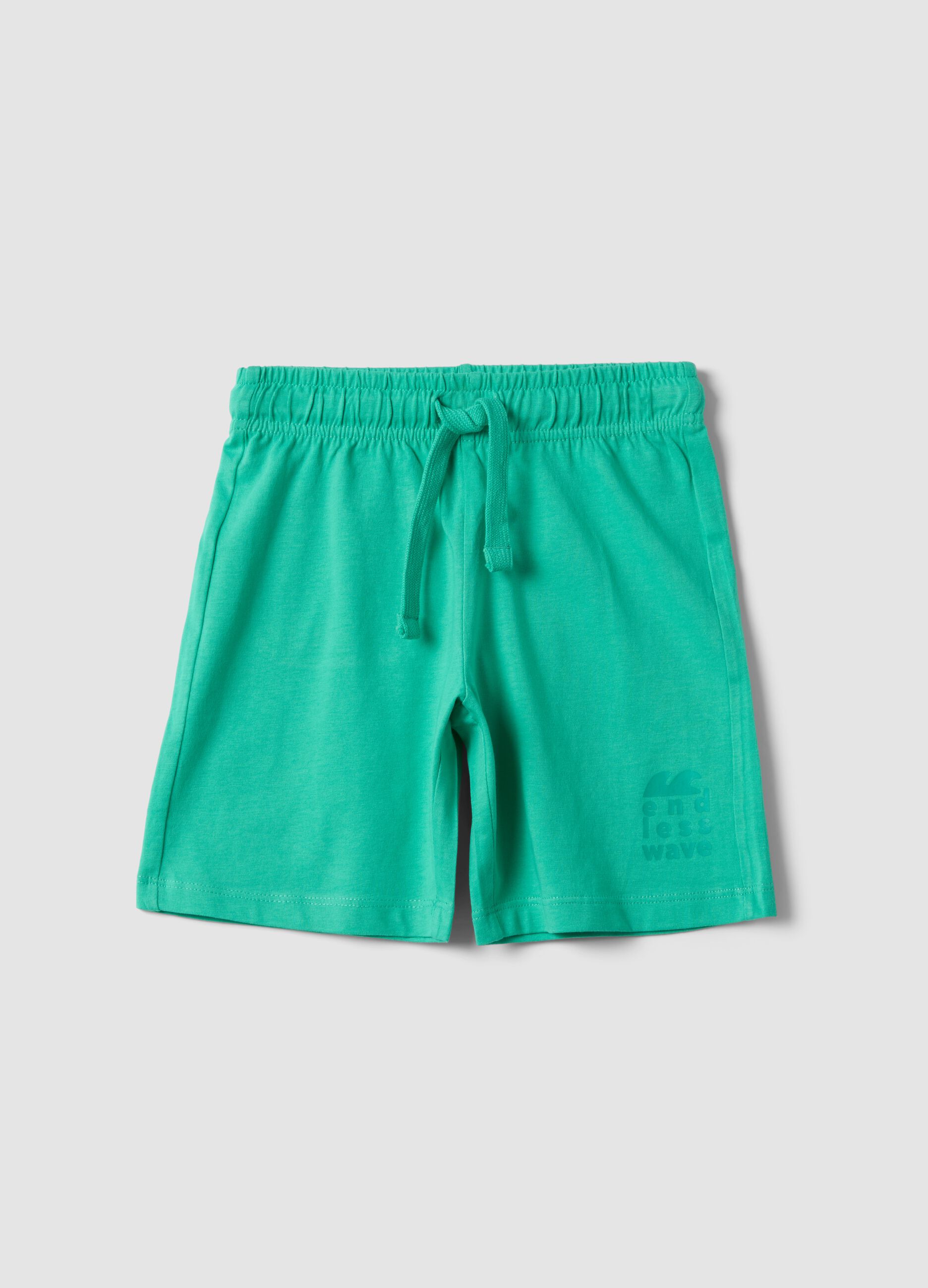 Green organic cotton shorts with elasticated waistband