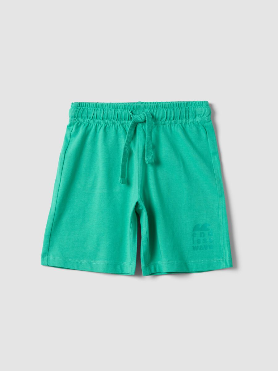 Green organic cotton shorts with elasticated waistband_0