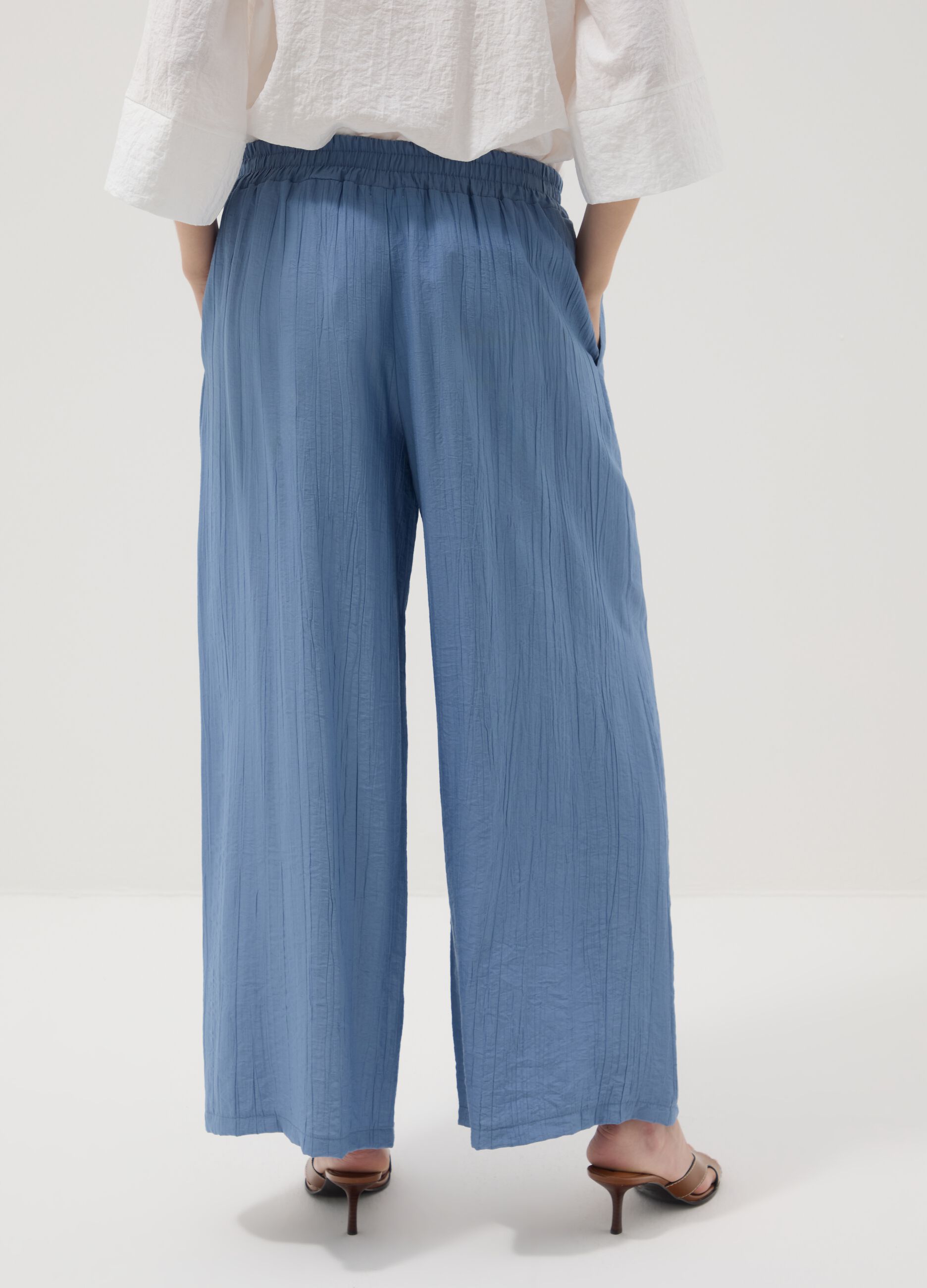 Light blue viscose-blend palazzo trousers