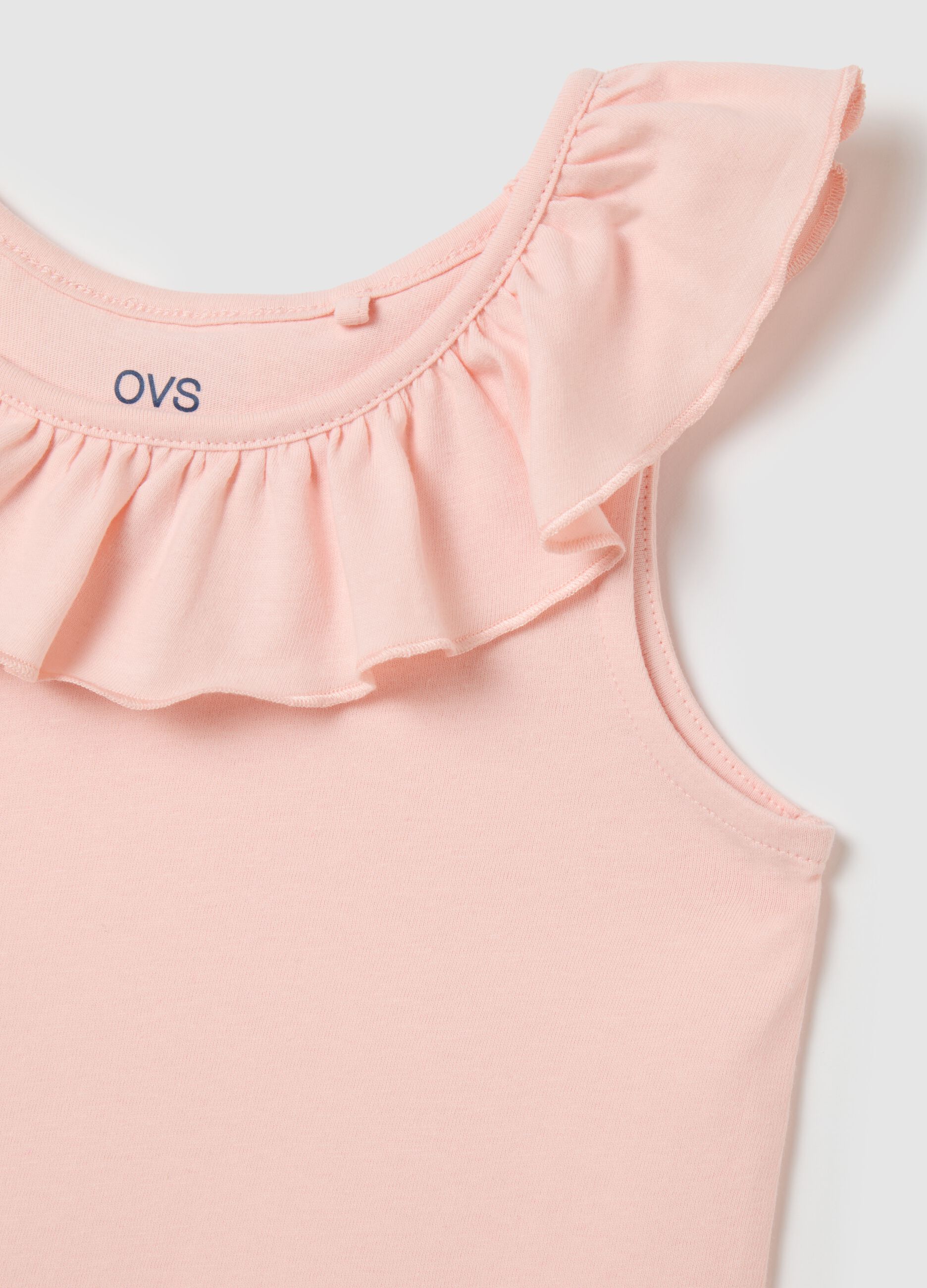 Girls' pink pure cotton top with regular fit and ruffles