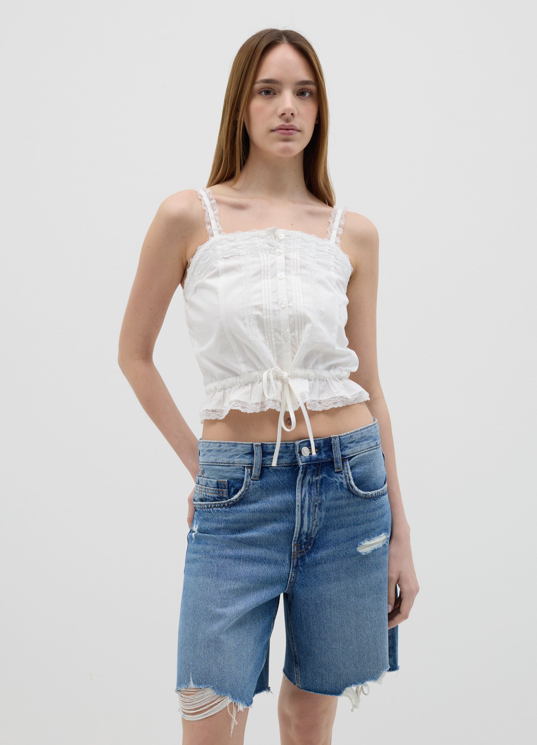 White Tank Top with Lace Details B.Angel