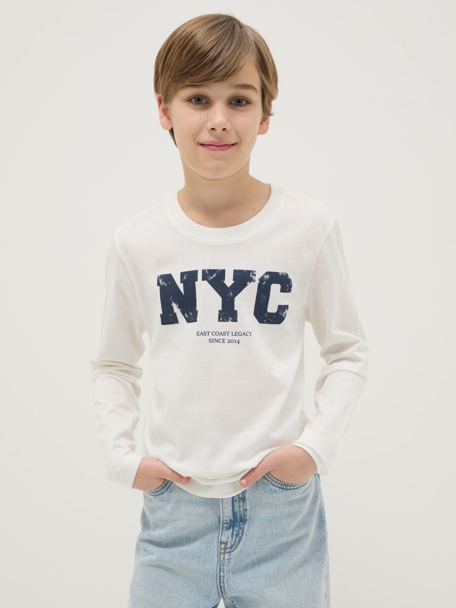 Boys' white pure cotton regular fit t-shirt with print_0