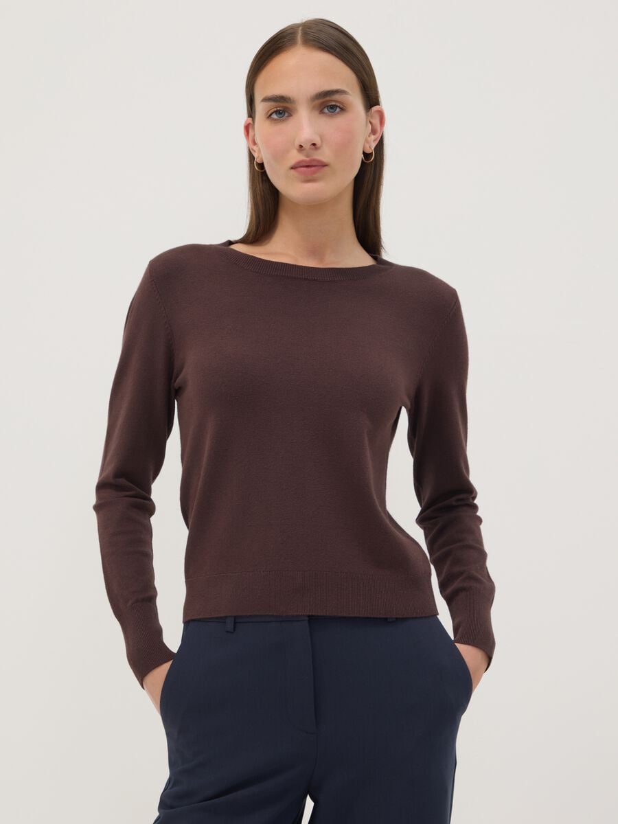 Maglia marrone in misto viscosa girocollo_0