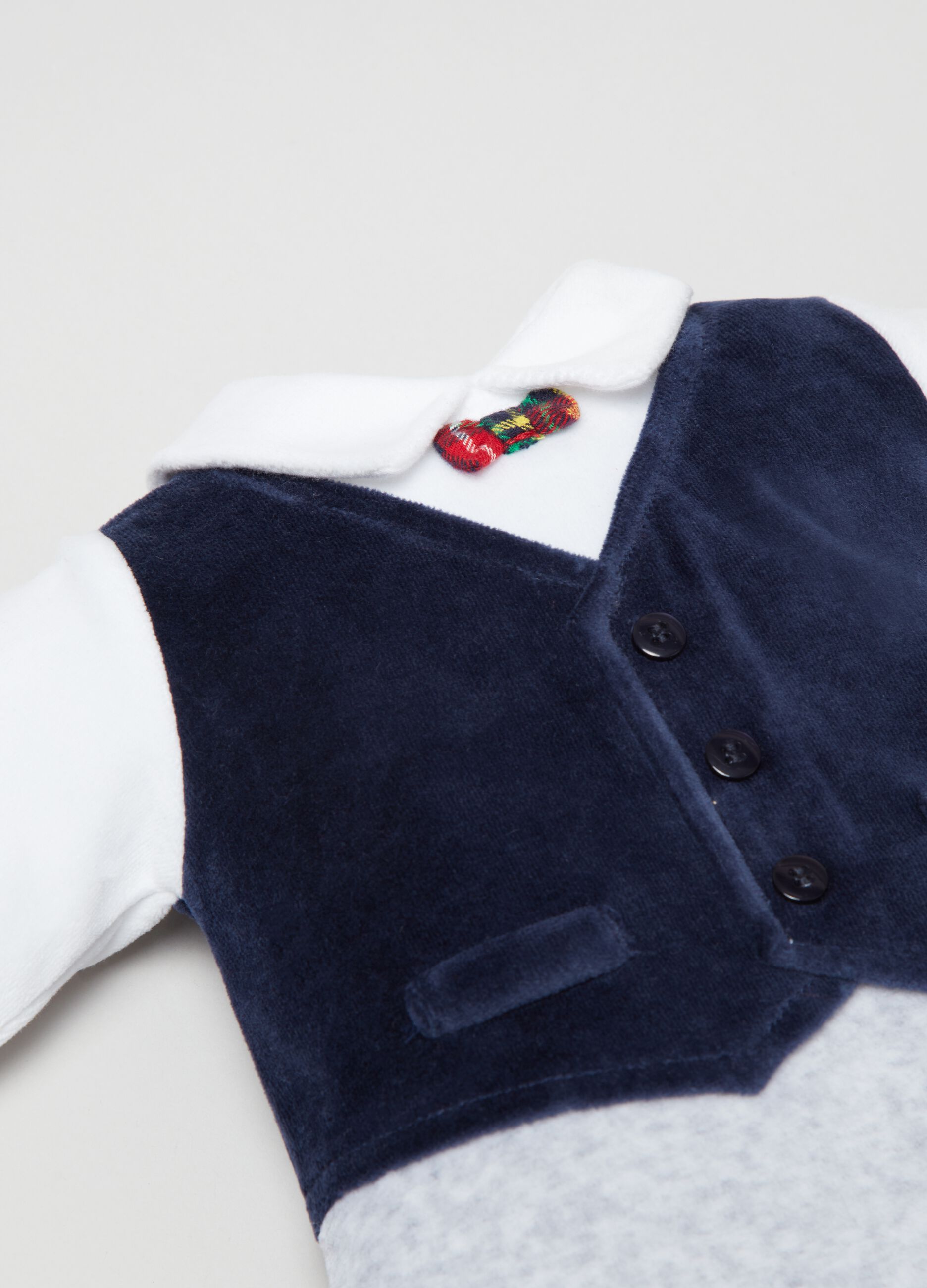 Tutina in velour con piedini e gilet _1