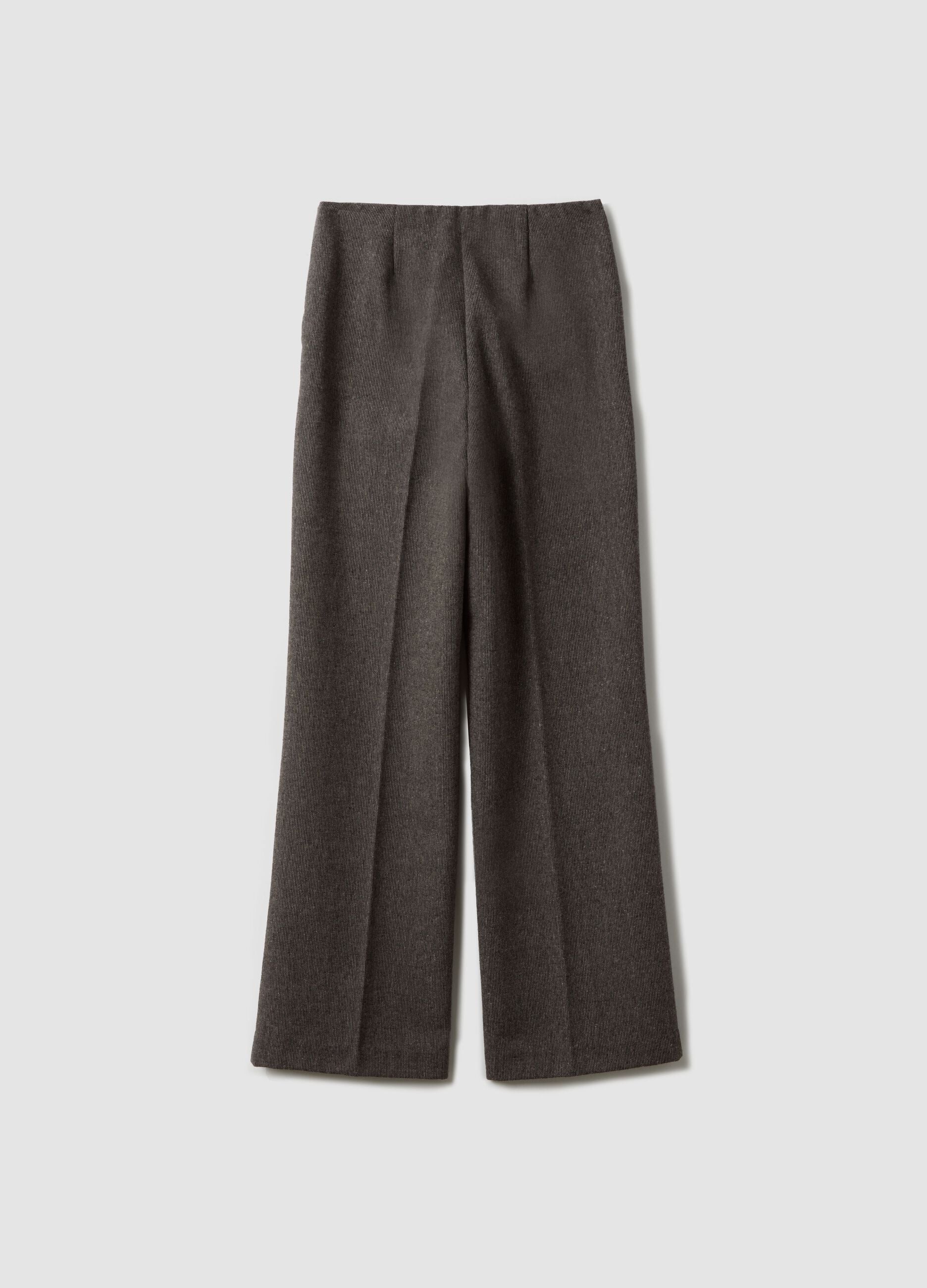 Grey wool-viscose blend flared trousers