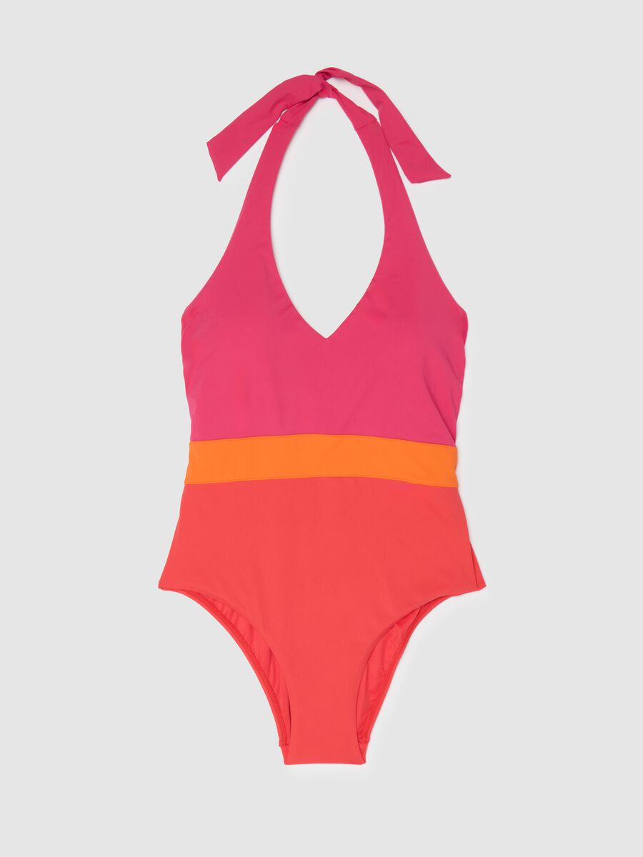 Women's one-piece swimsuit in multicoloured stretch fabric_4