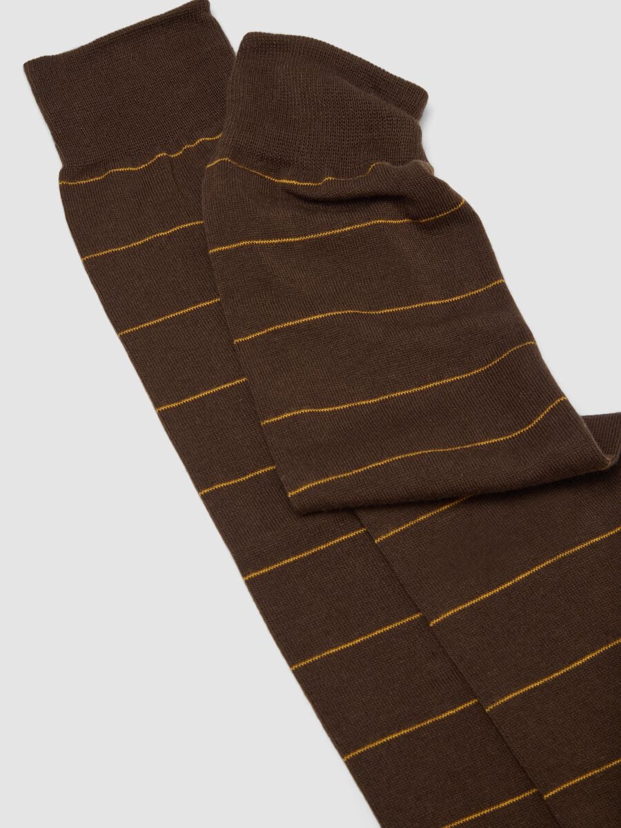 Brown long striped stretch-cotton socks_1