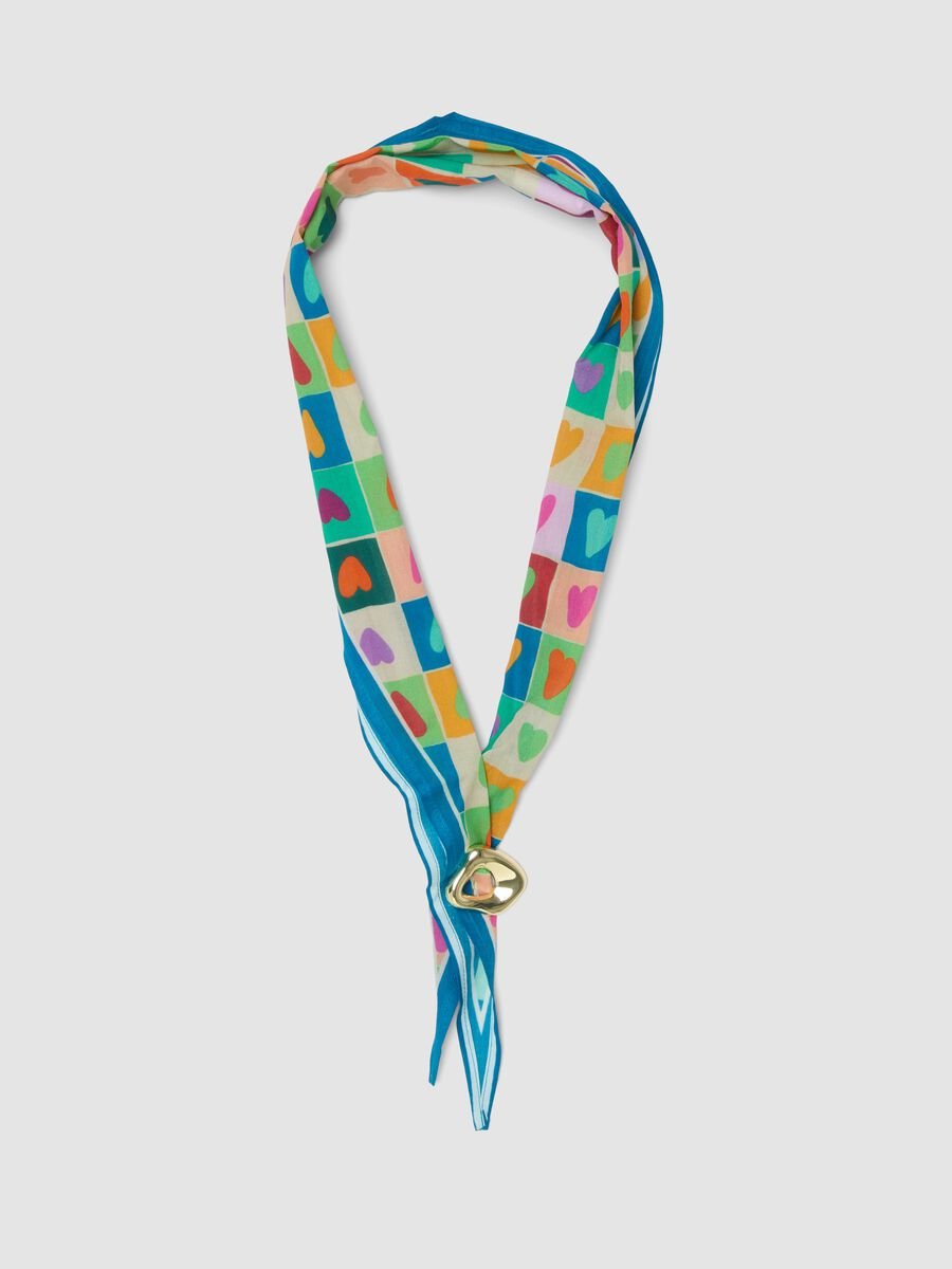 Multicolour pure cotton scarf with heart print_0