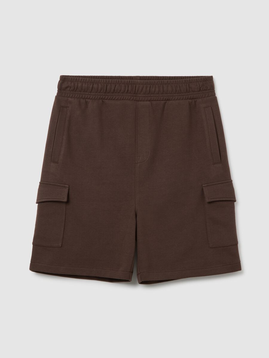 Men's brown cotton blend shorts with relaxed fit_4