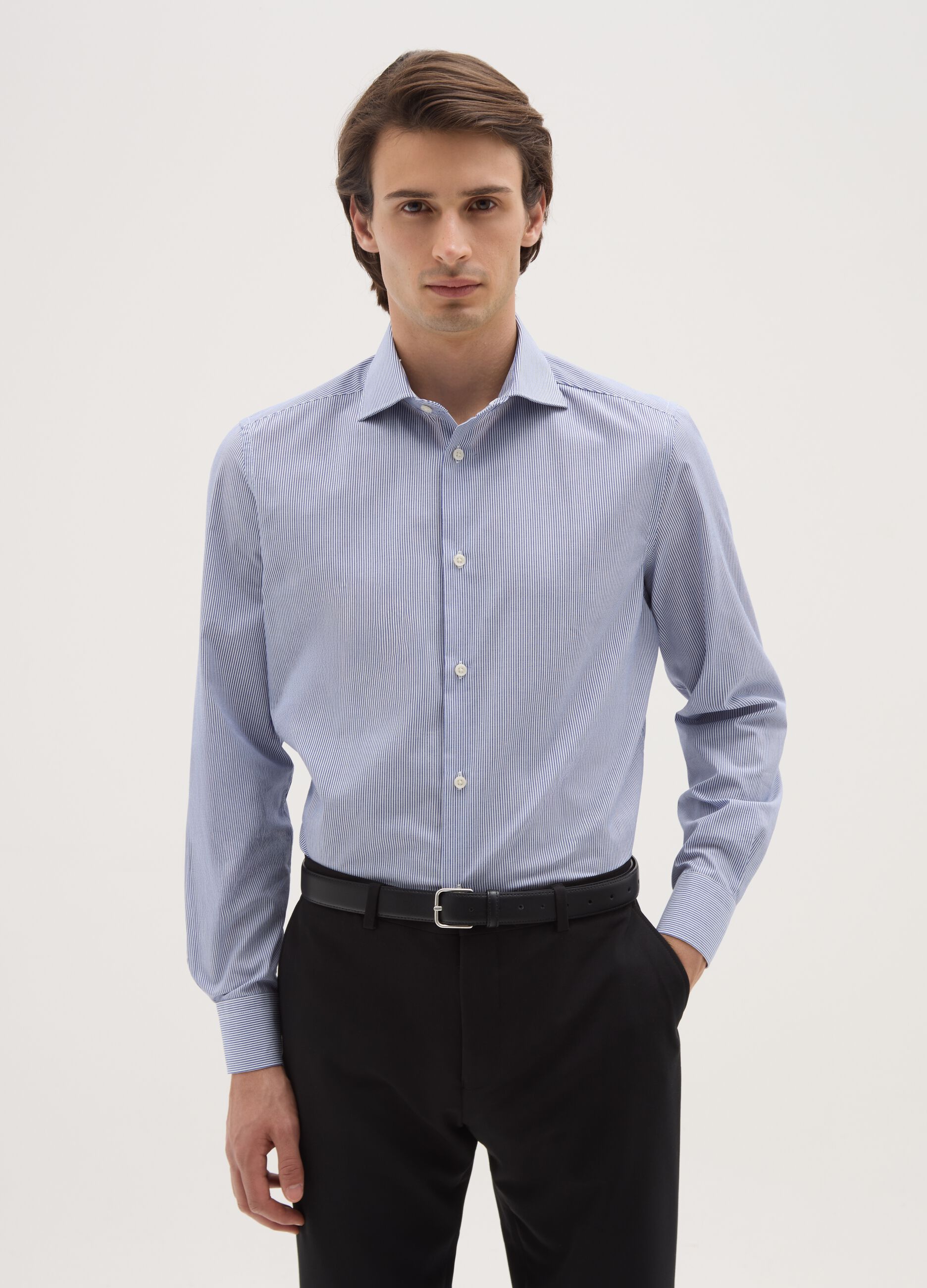 Slim fit blue cotton blend shirt