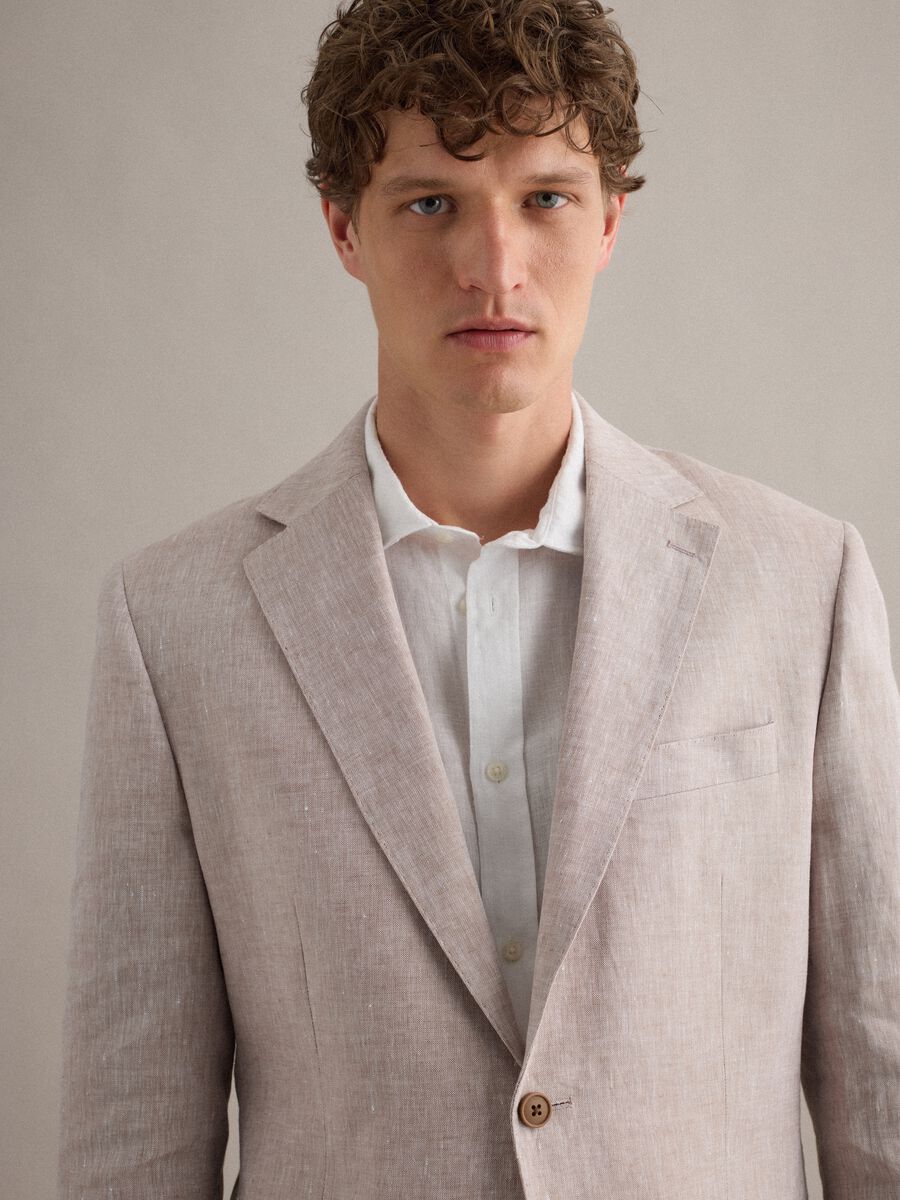 Blazer in puro lino beige slim fit_4
