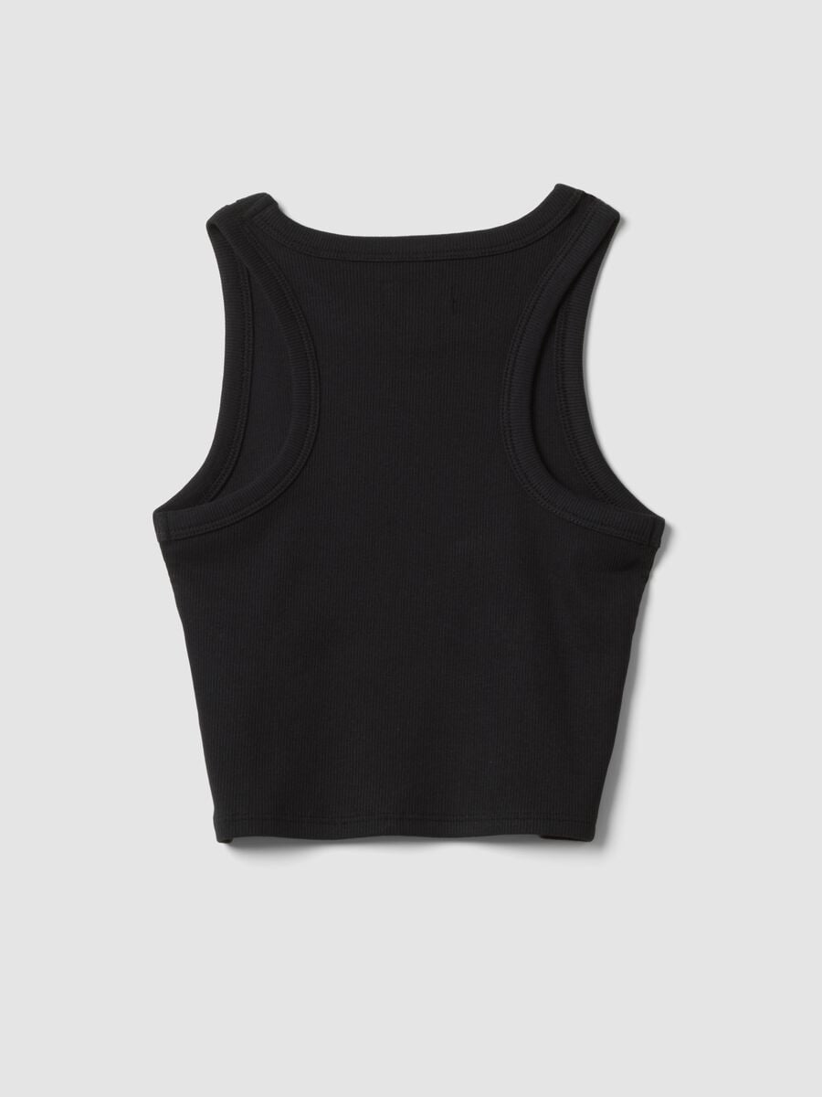 Canotta fitted nera in cotone elasticizzato a coste da ragazza_4