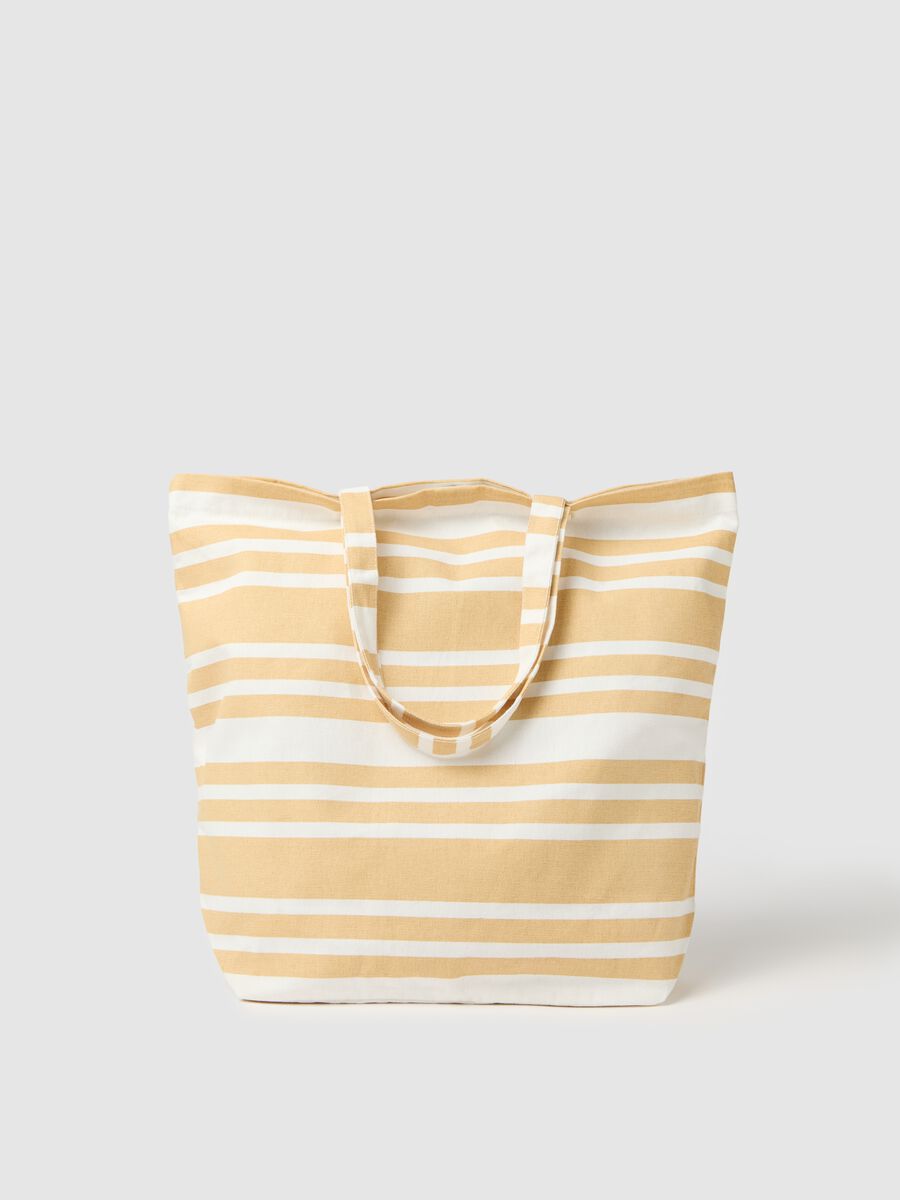 White and beige striped cotton bag_0