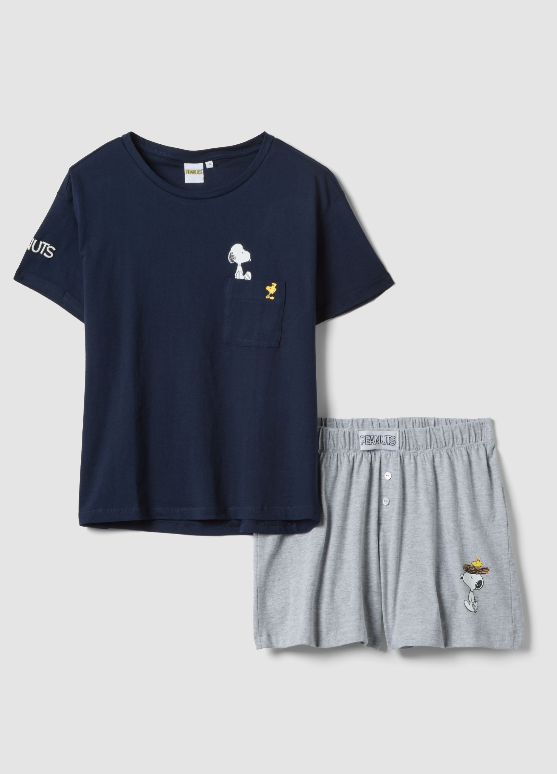 Blue and grey pure cotton short pyjamas with Peanuts print