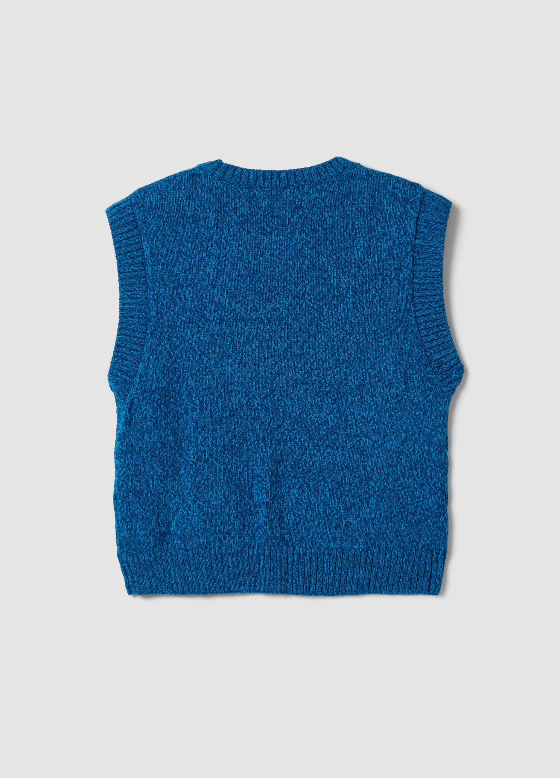 Gilet blu in misto lana con girocollo over fit
