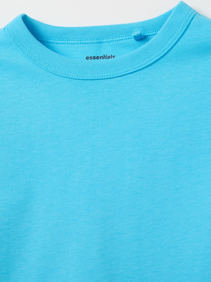 Light blue T-shirt in organic cotton with round neck_3