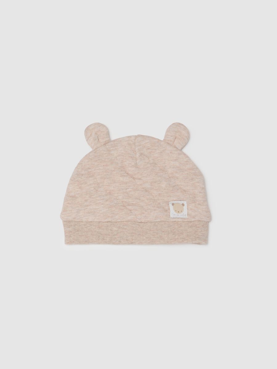 Beige cotton baby cap with ears_0