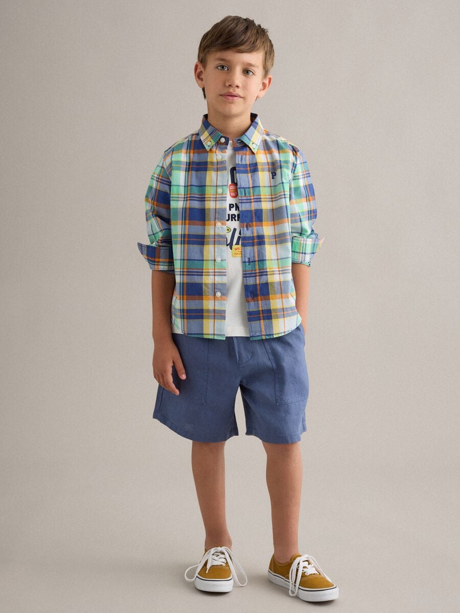 Shorts cargo in puro lino blu da bambino baggy fit_0