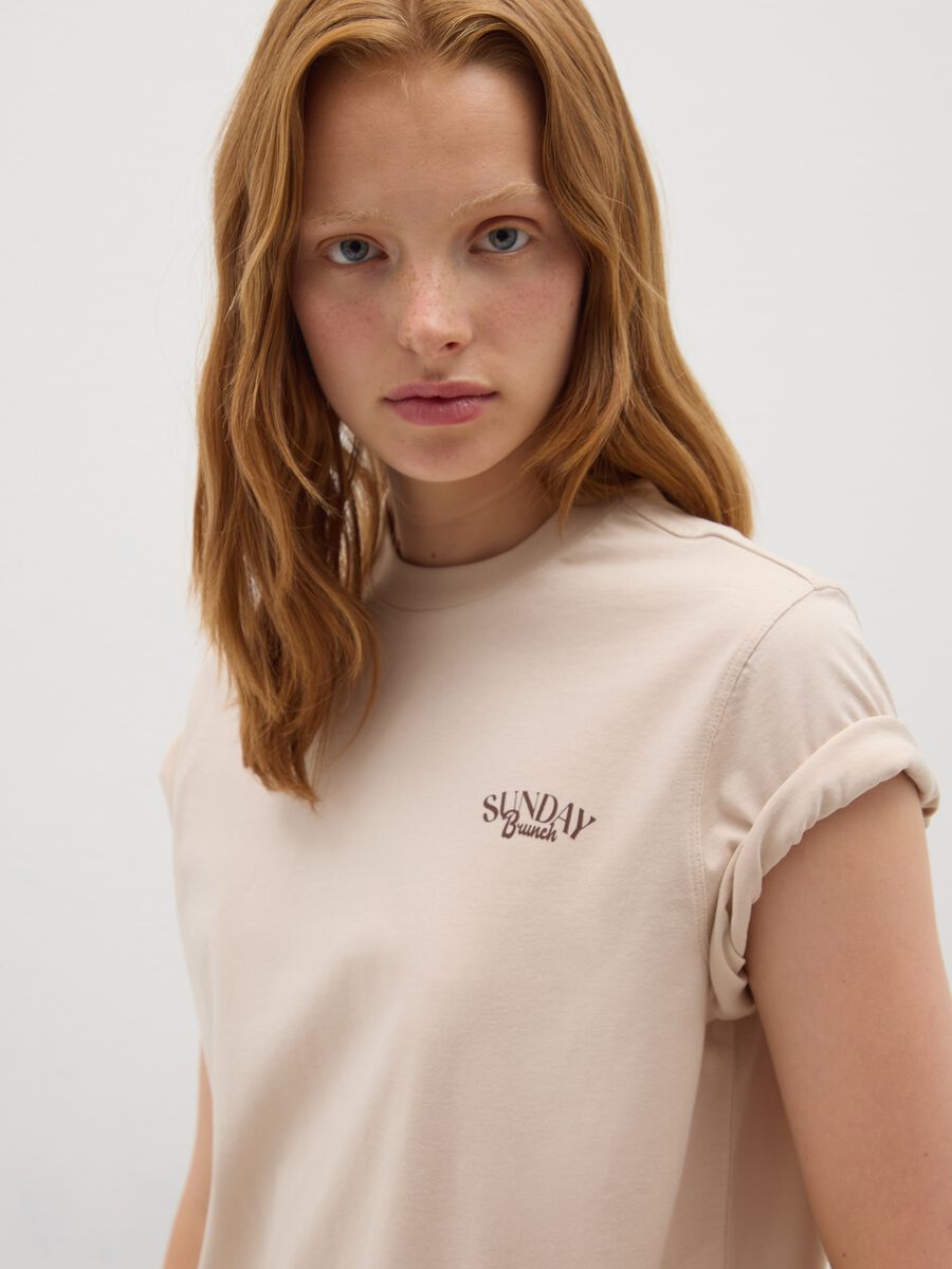 Beige pure cotton T-shirt relaxed fit with emblem_3