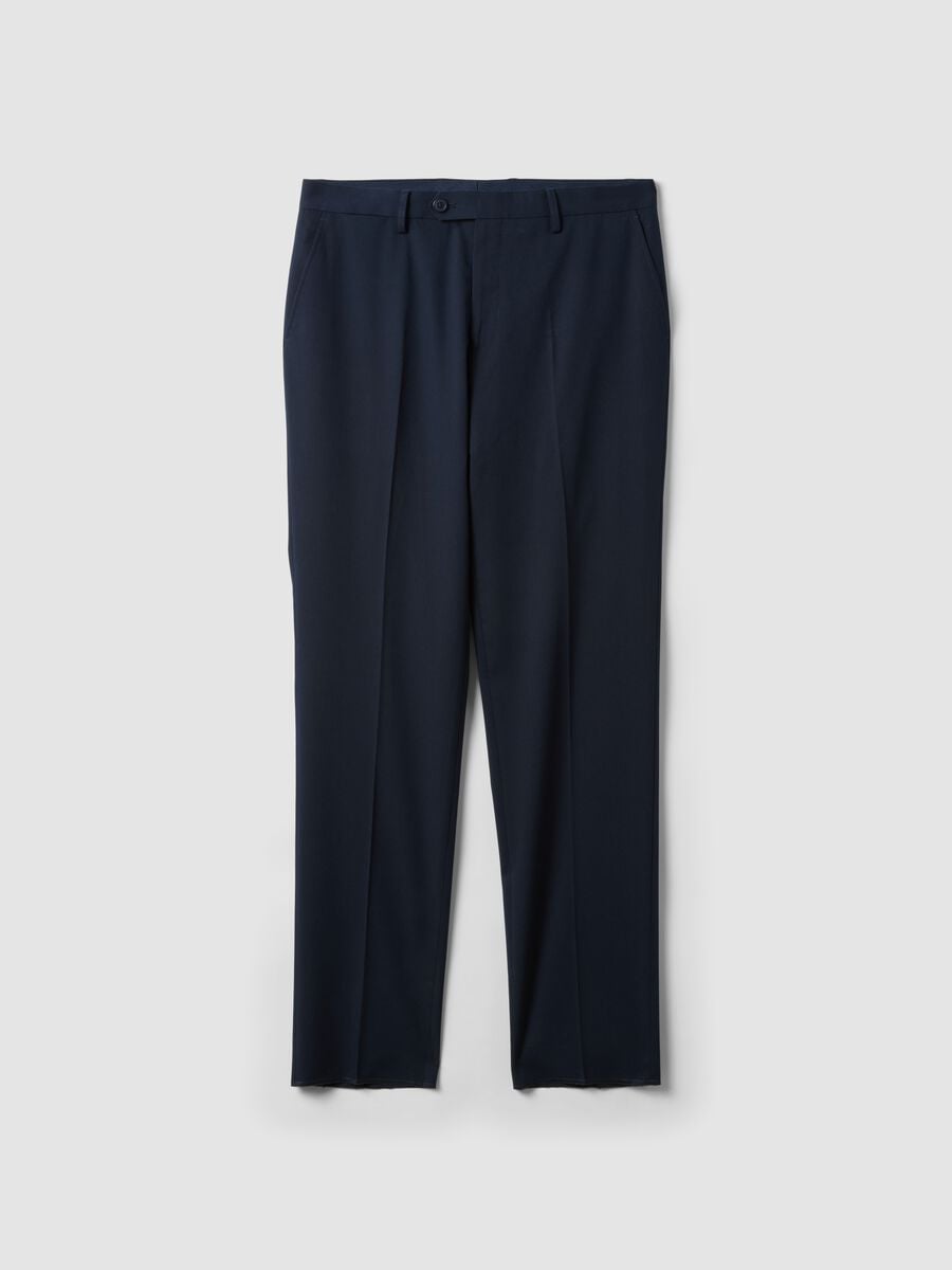 Pantaloni formali blu in viscosa elasticizzata regular fit_0