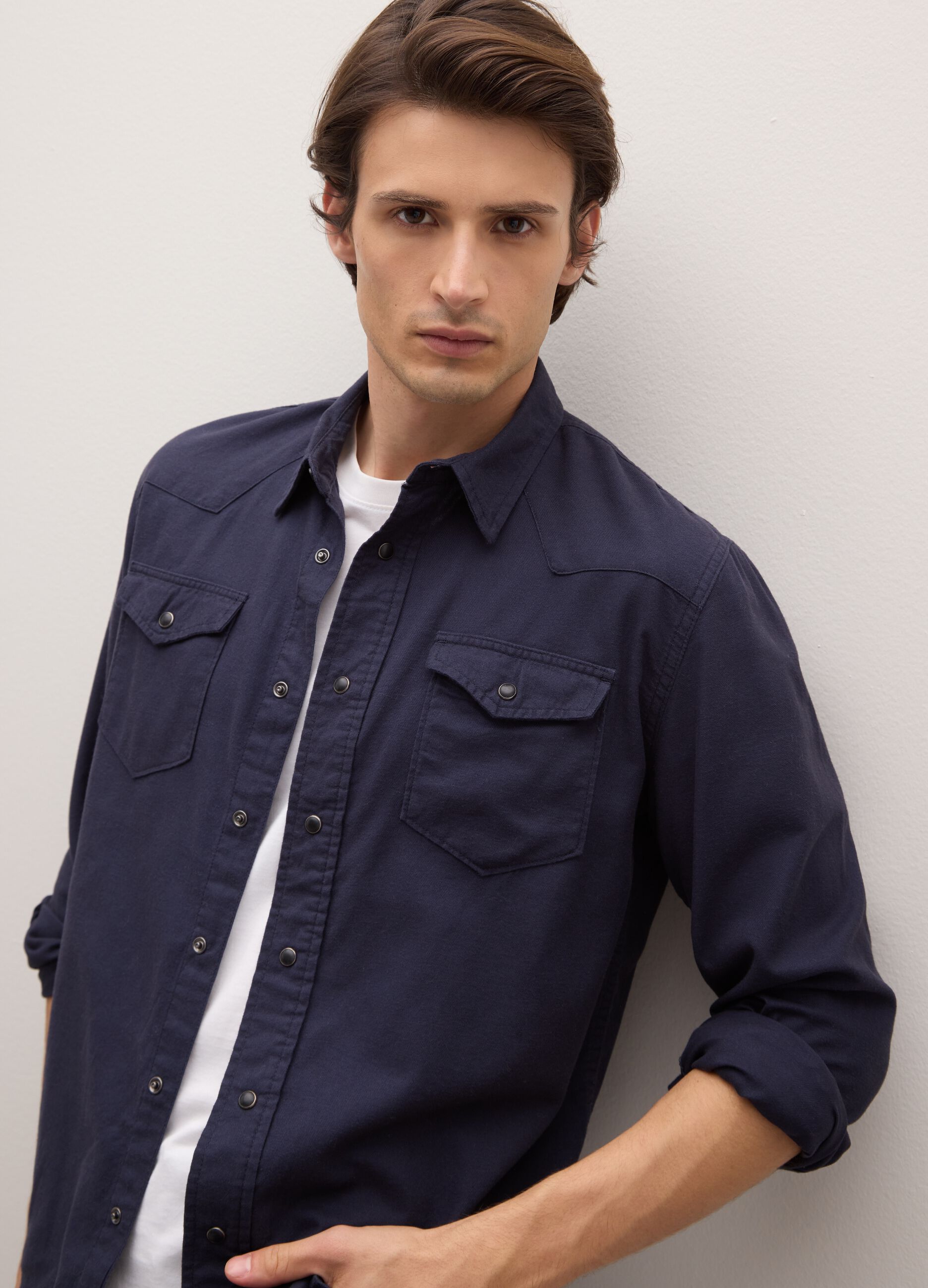 Pure cotton blue flannel shirt regular fit