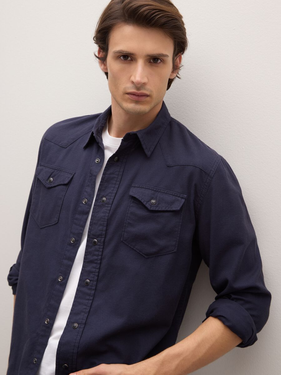 Pure cotton blue flannel shirt regular fit_0