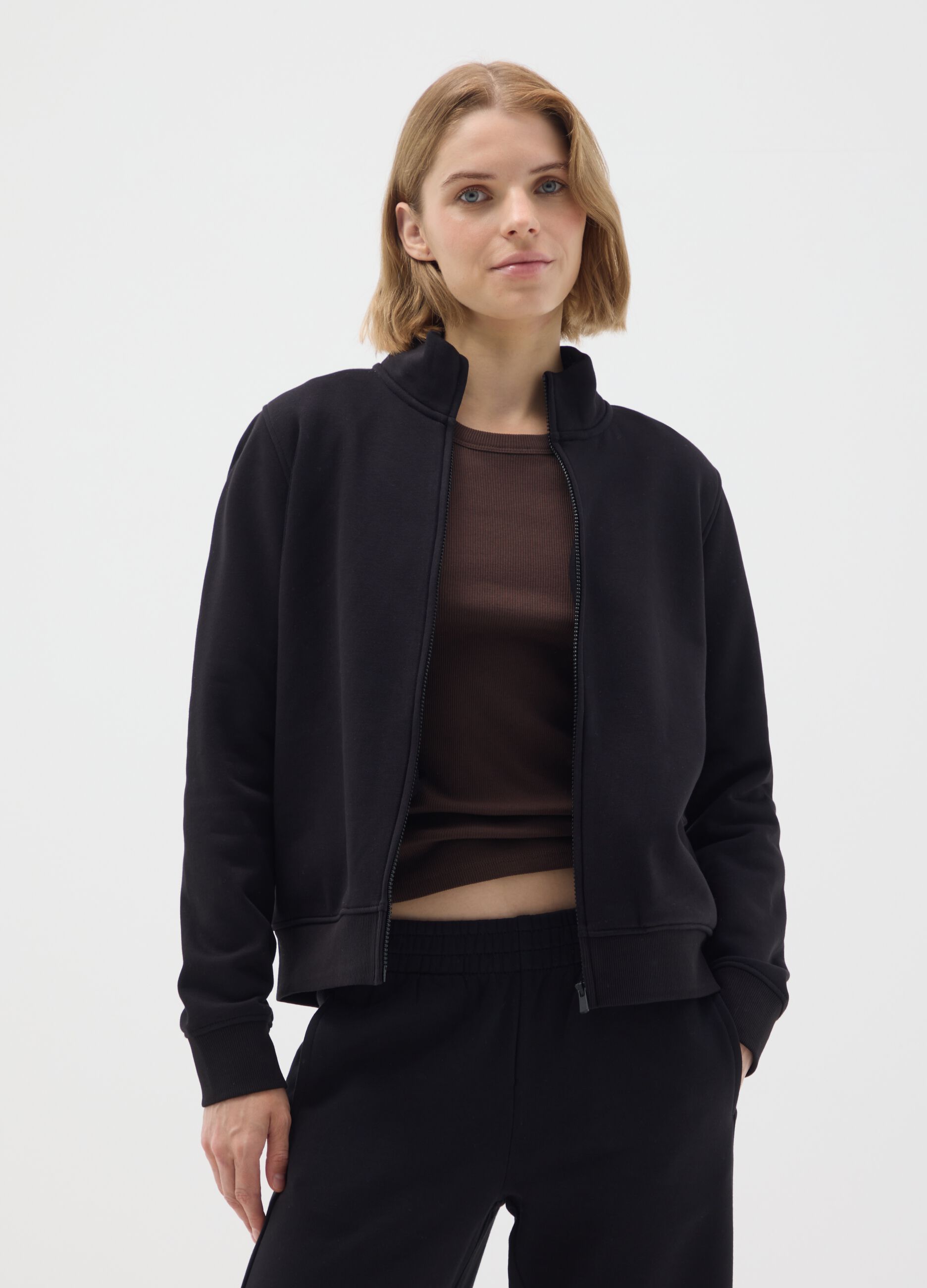 Black cotton blend sweatshirt regular fit