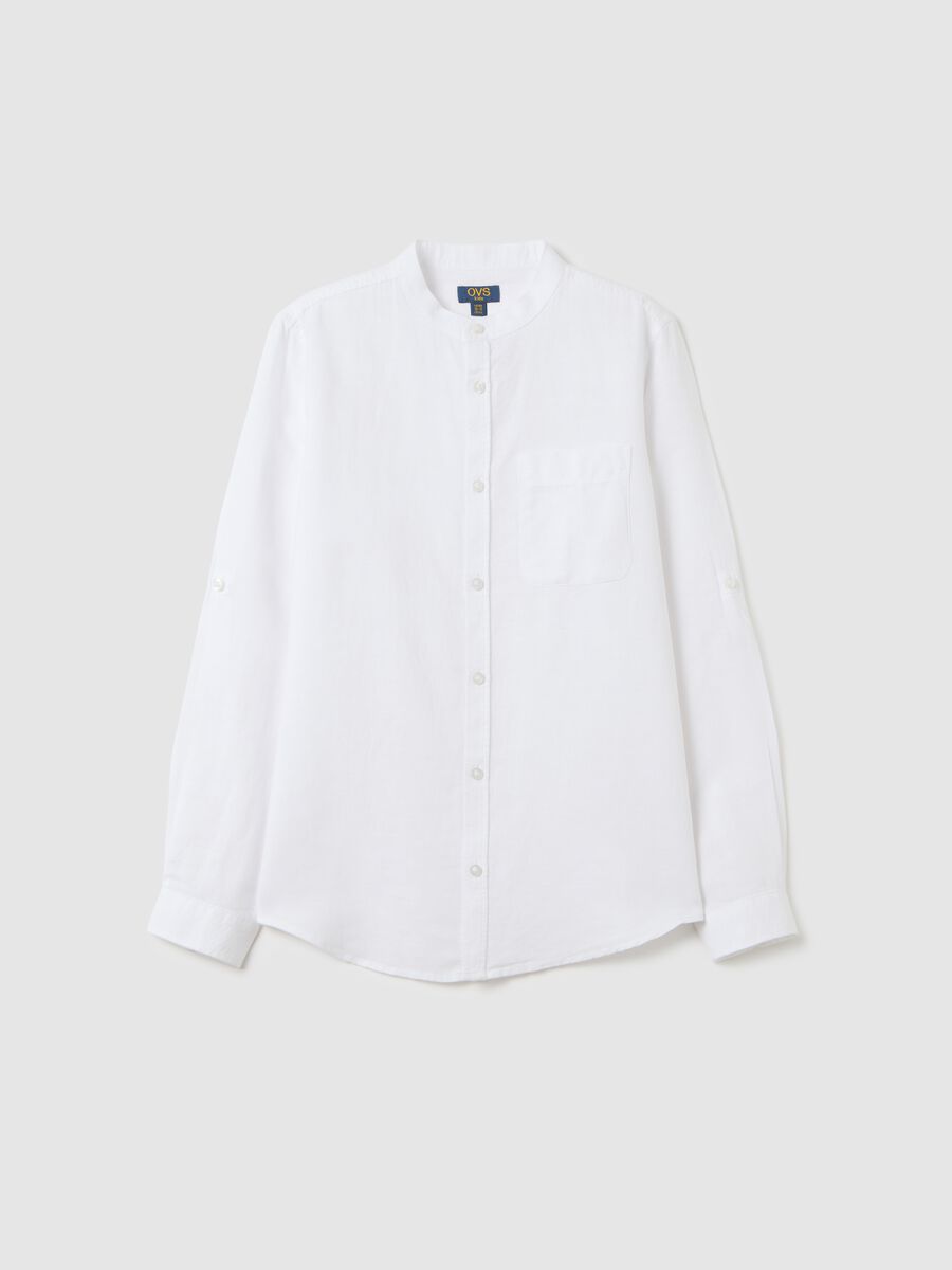 Boy's white linen-cotton blend shirt regular fit with classic collar_0