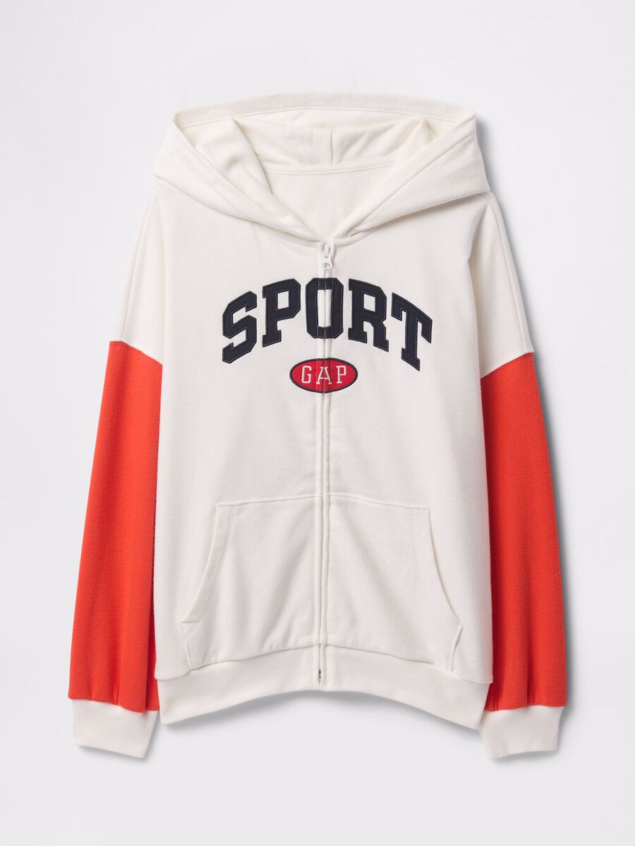 White and red full-zip sweatshirt with hood and logo embroidery_4