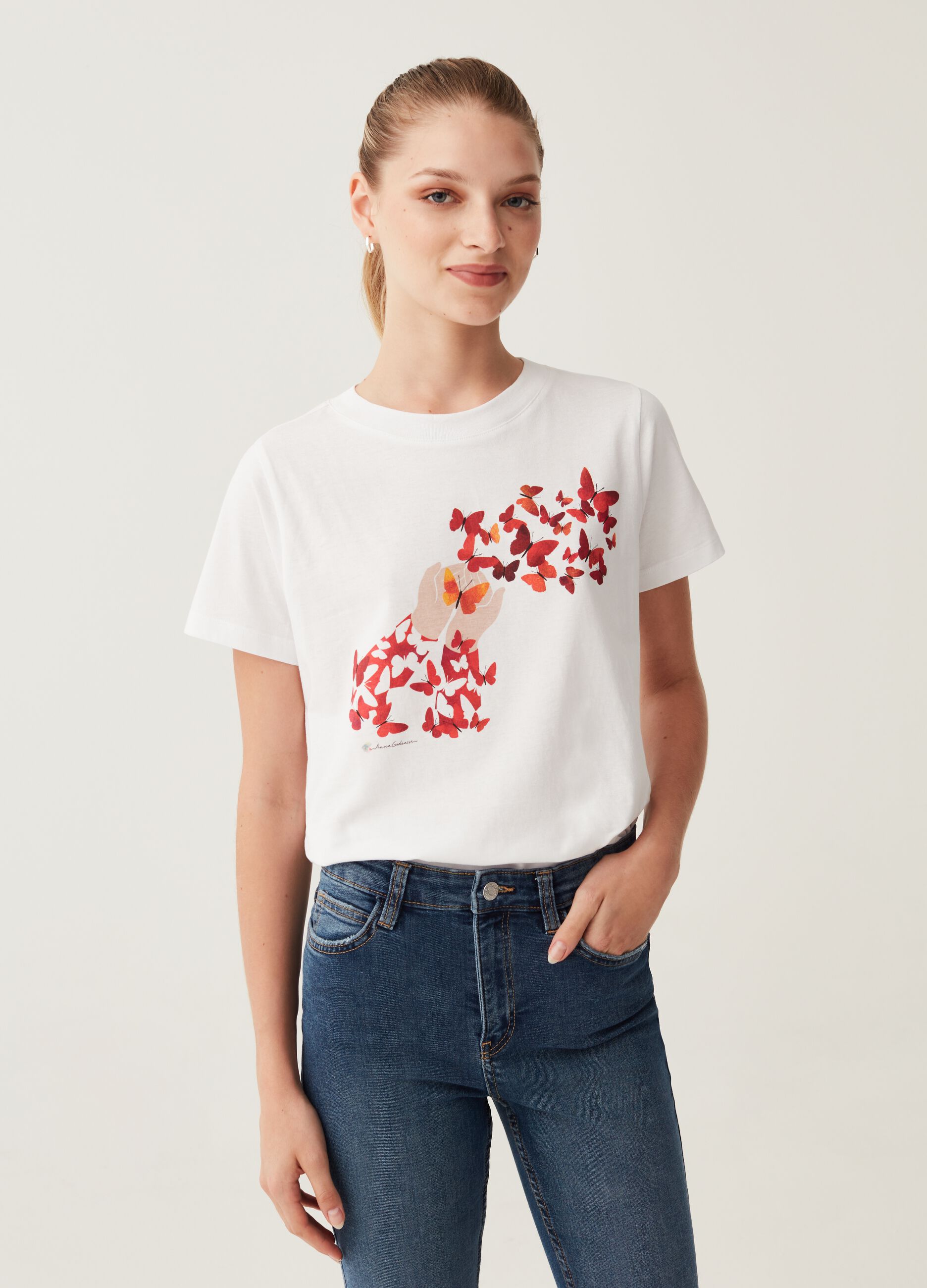 T-shirt in cotone con stampa Anna Godeassi_0