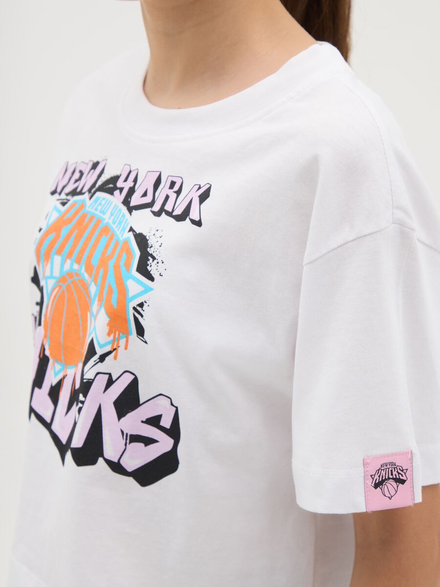 Girls' pure cotton white regular fit T-shirt with New York Knicks print_2