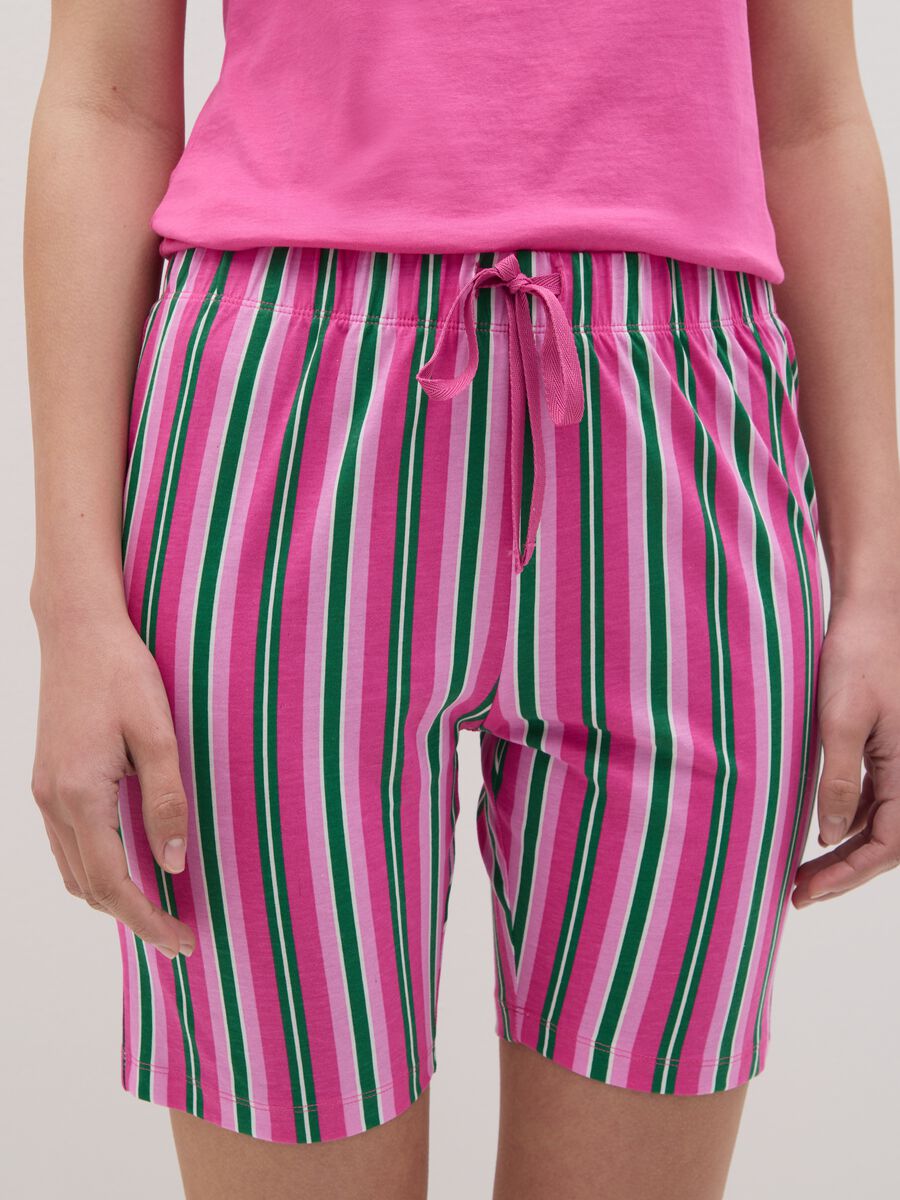 Women's summer set in multicoloured pure cotton regular fit with pink top and striped shorts_3