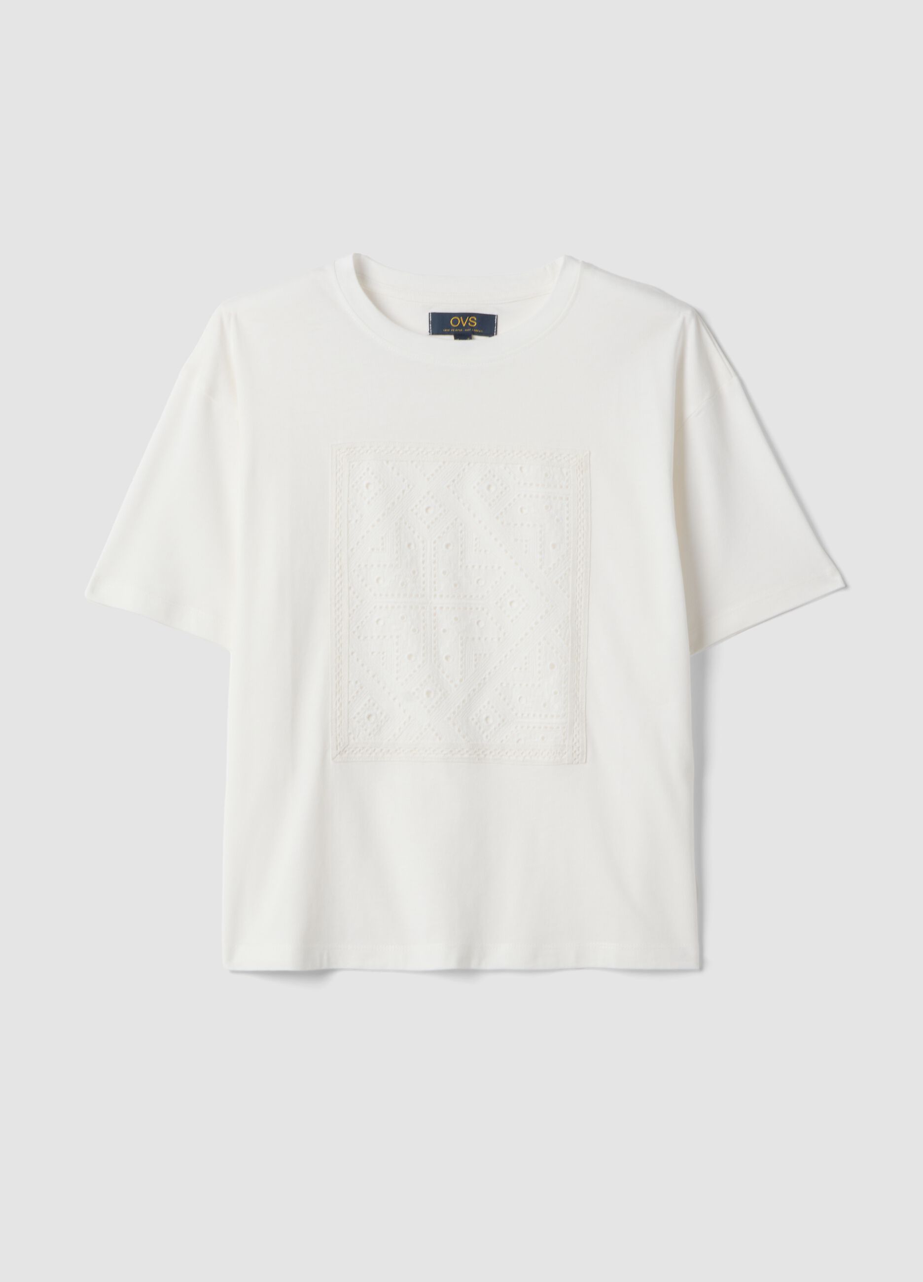 White pure cotton regular-fit T-shirt with perforated detail
